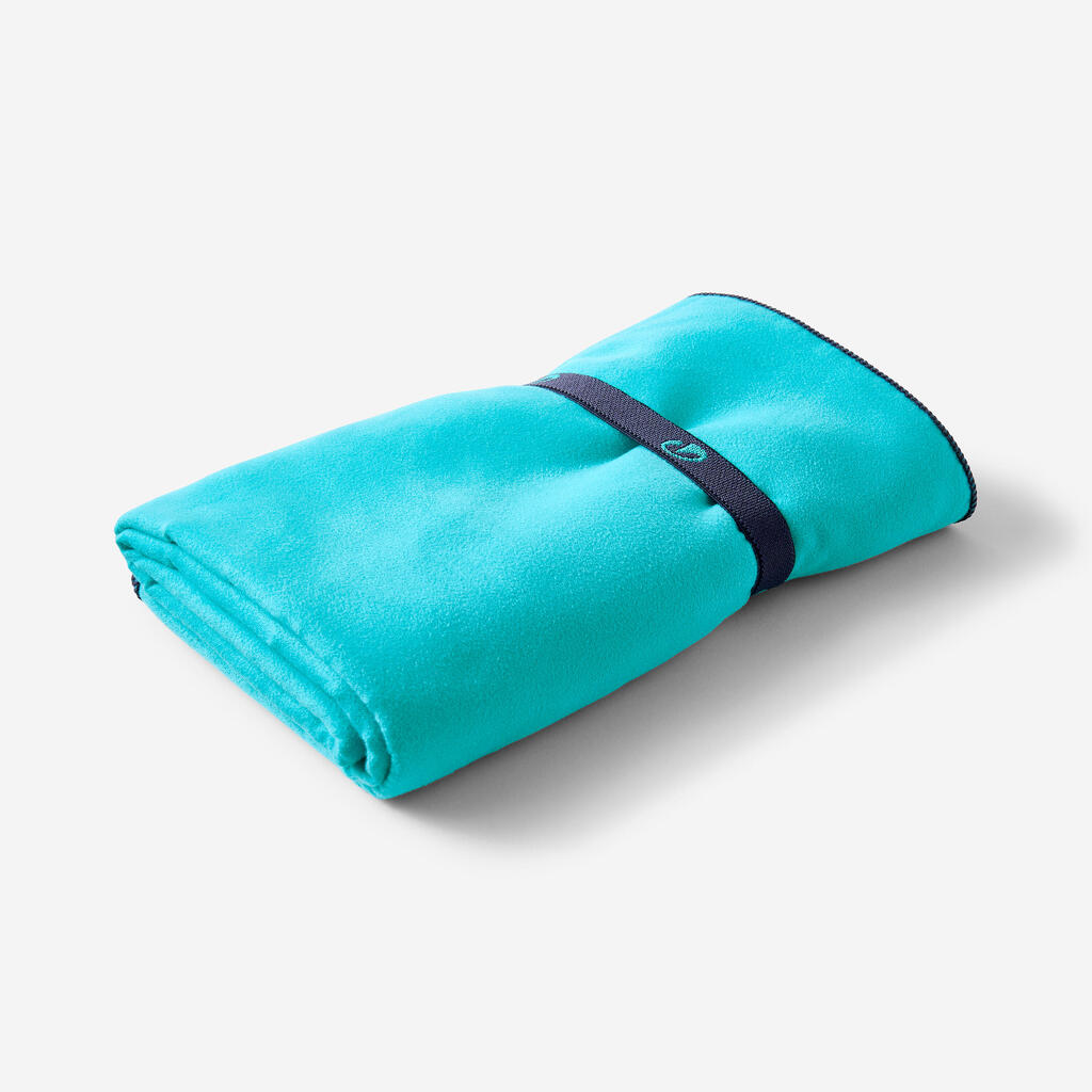 Serviette de bain microfibre double face bleu/vert  taille L 80 x 130 cm