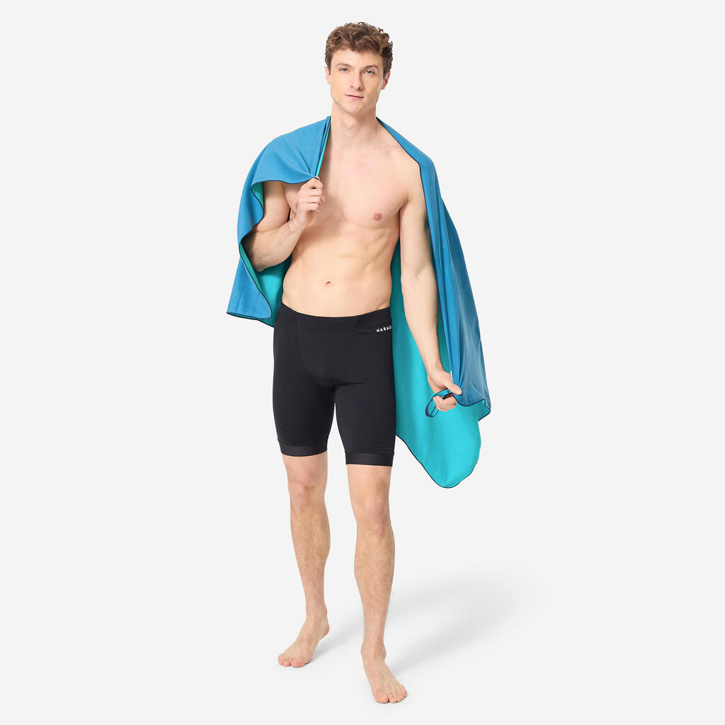 Serviette de bain microfibre double face bleu/vert  taille L 80 x 130 cm