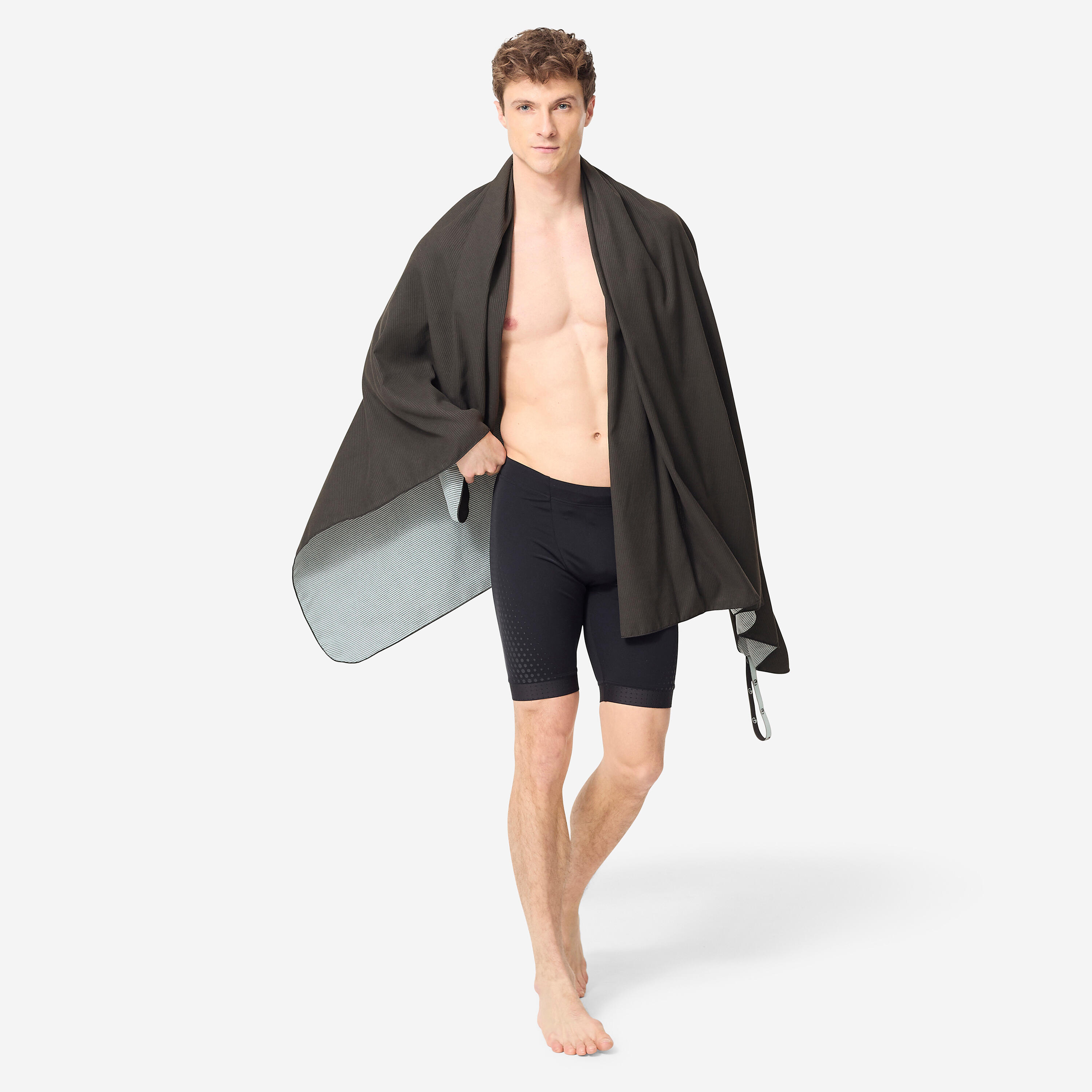 Microfibre Swimming Towel Size XL 110 x 175 cm Black/Grey Striped