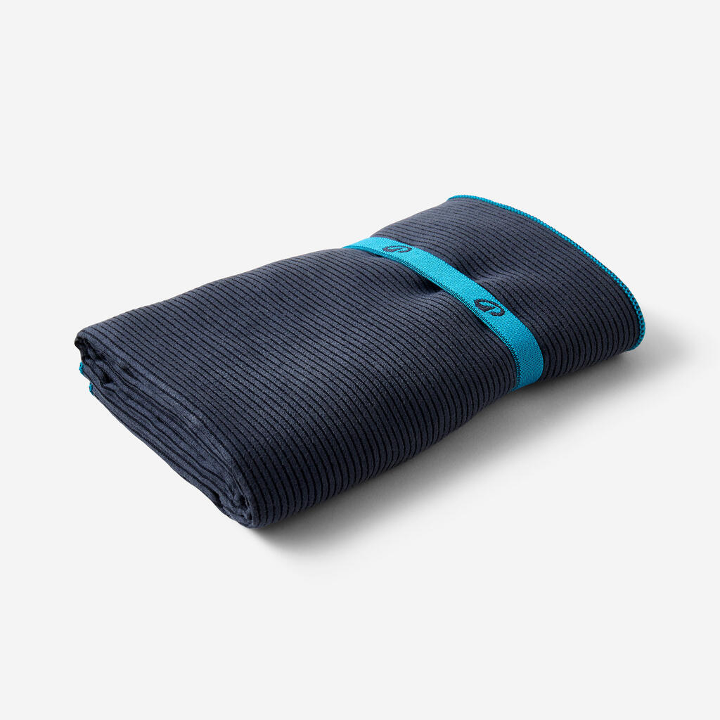 Serviette de bain microfibre à rayures bleu foncé taille L 80 x 130 cm