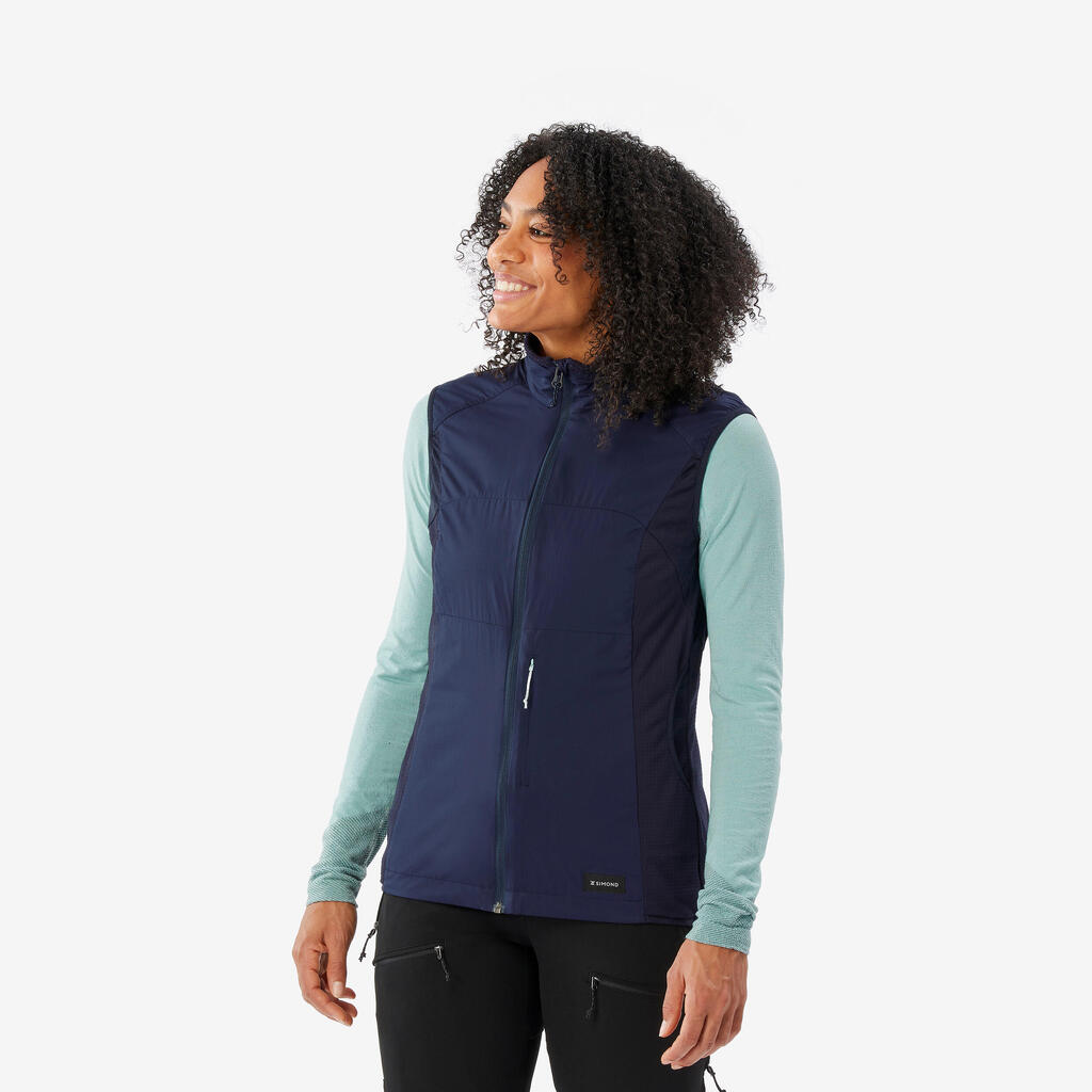 Women's mountain trekking windproof gilet - TREK 500 - Dark Blue