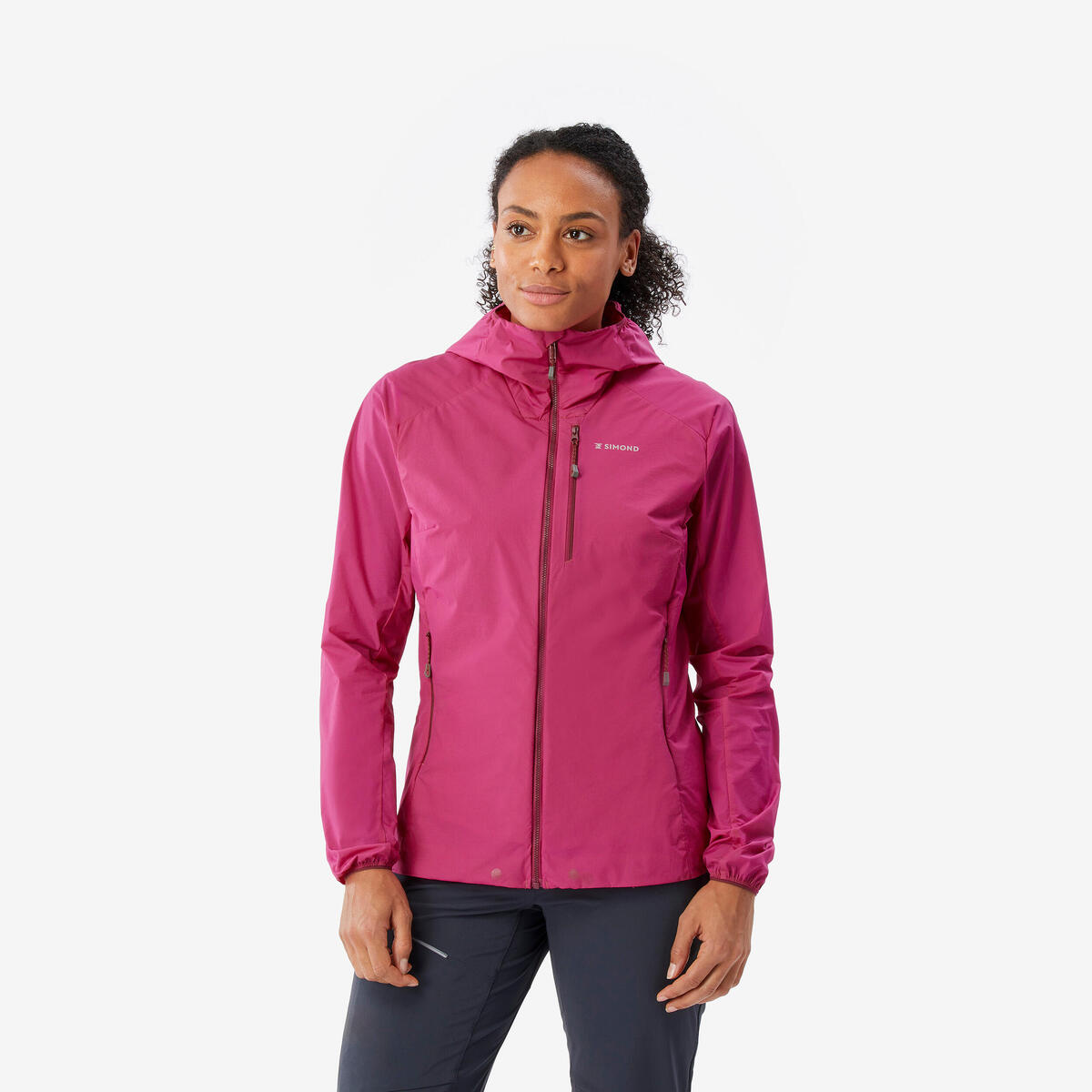 VESTE COUPE-VENT D'ALPINISME FEMME - ROSE FUCHSIA