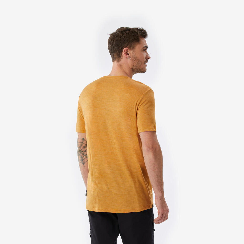 T-shirt de trek voyage manches courtes laine mérinos Homme - TRAVEL 500 jaune