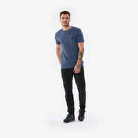 Men’s short-sleeved Merino wool hiking travel t-shirt - TRAVEL 500 blue
