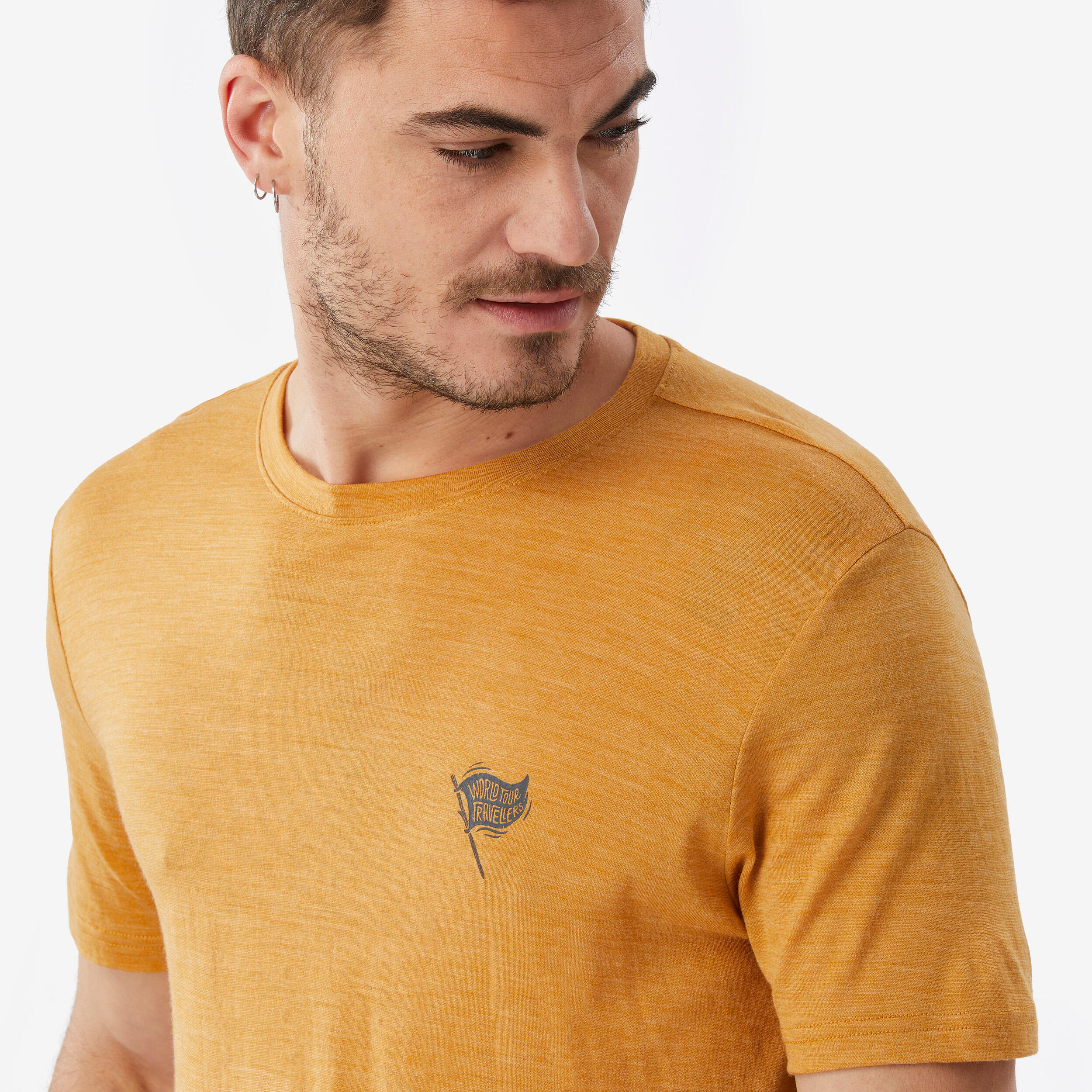 T-shirt de longue randonnée en laine mérinos homme, Travel 500 - FORCLAZ