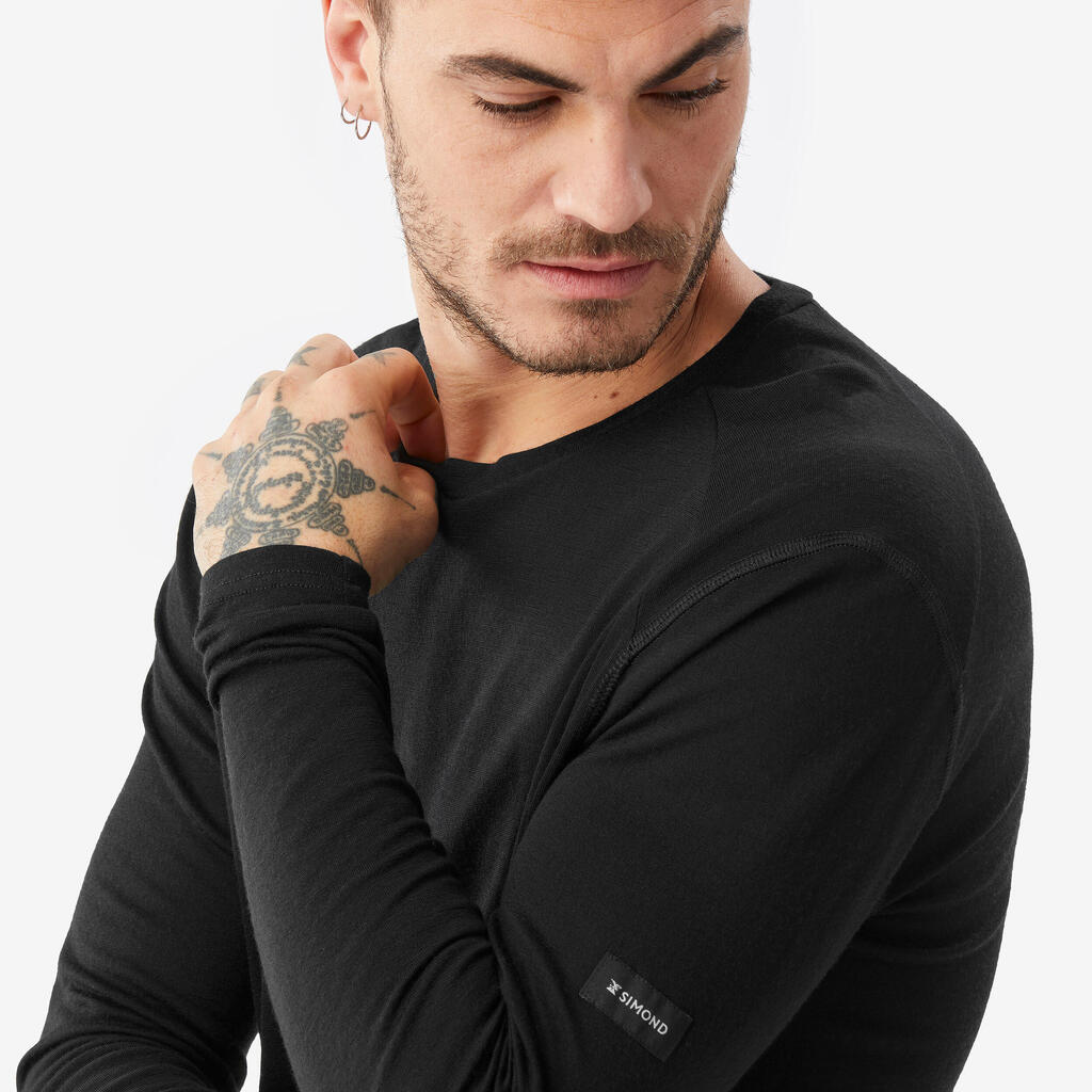Majica dugih rukava za treking MT500 od merino vune muška sivo-bež