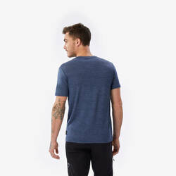 Men’s short-sleeved Merino wool hiking travel t-shirt - TRAVEL 500 blue