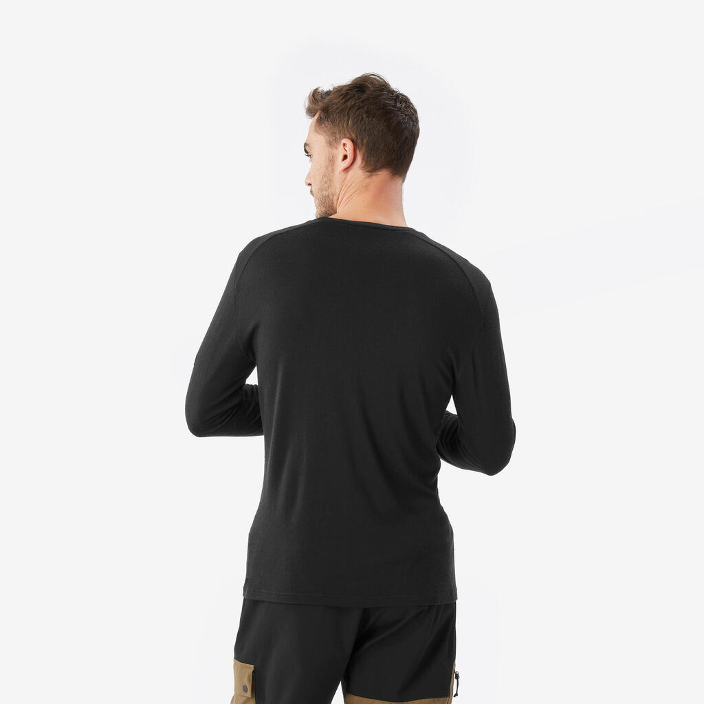 Majica dugih rukava za treking MT500 od merino vune muška sivo-bež