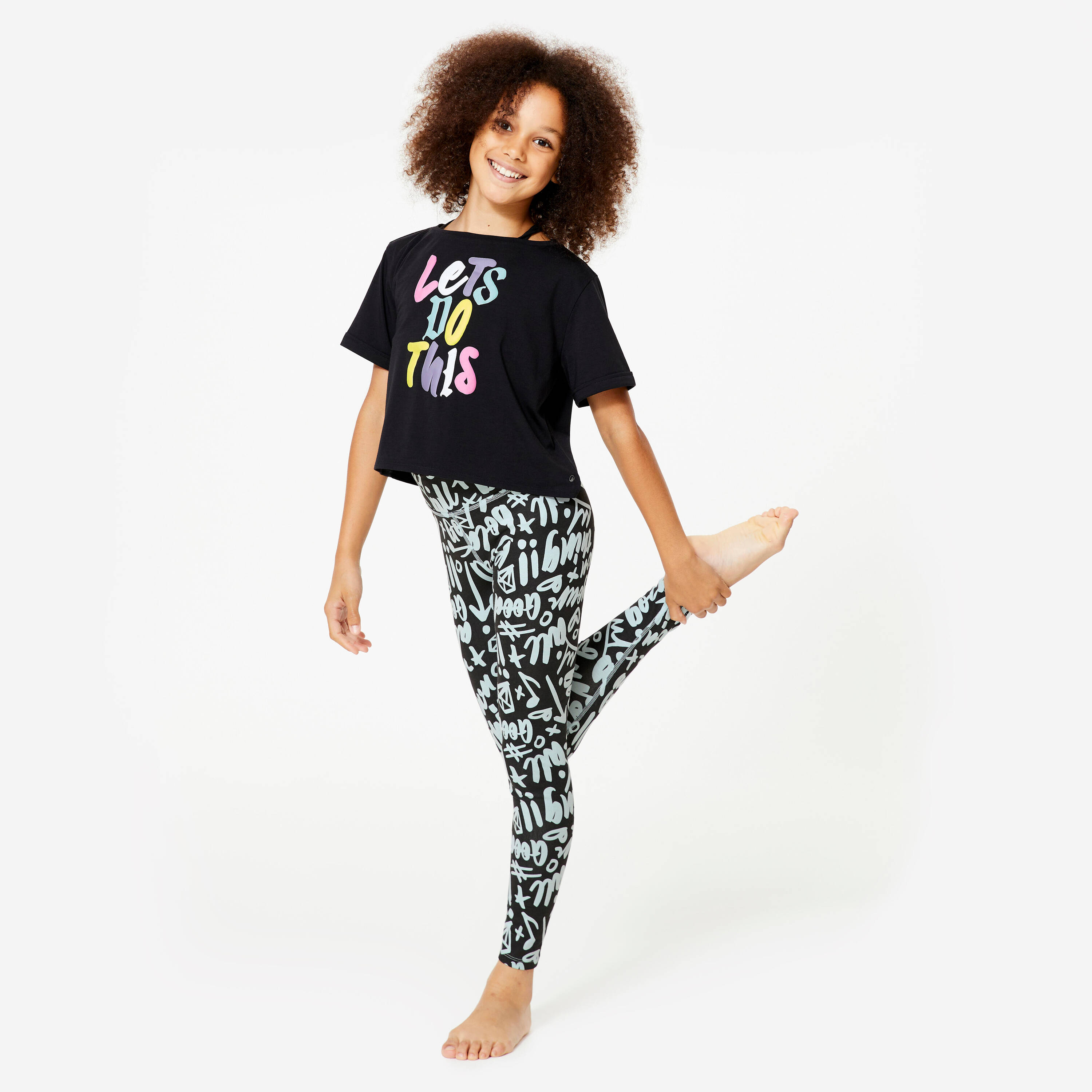 Girl's Modern Dance High-Waisted Leggings - Celadon Green/Smoky Black -  2