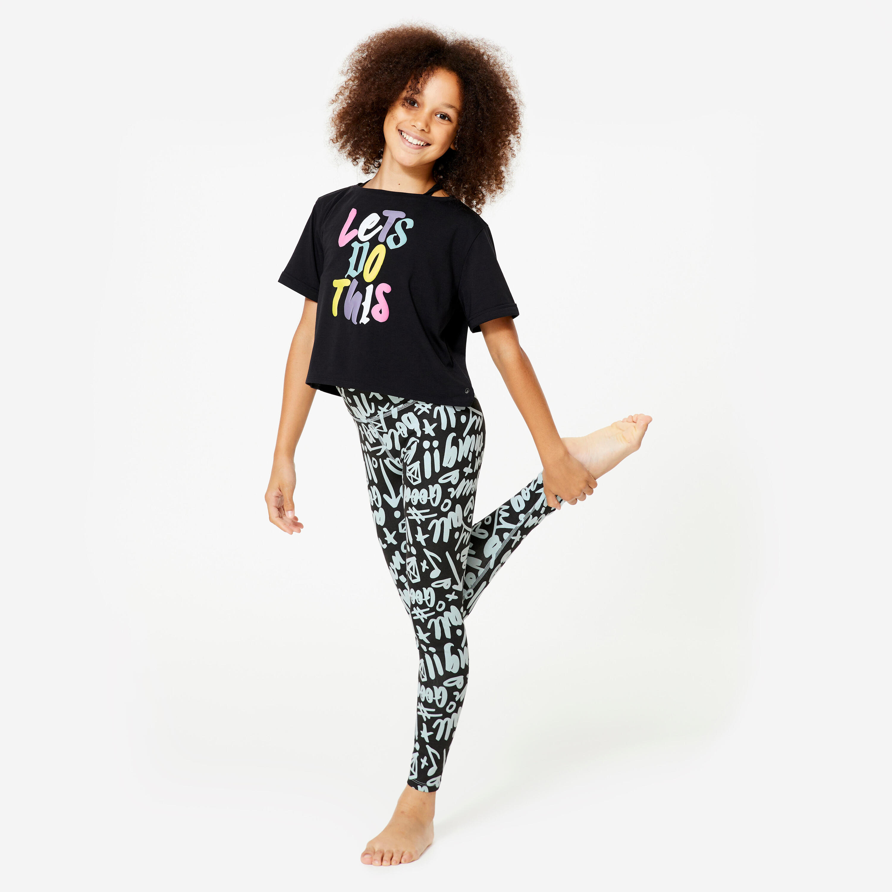 Legging danse moderne taille haute fille, vert céladon et noir fumé 2/8