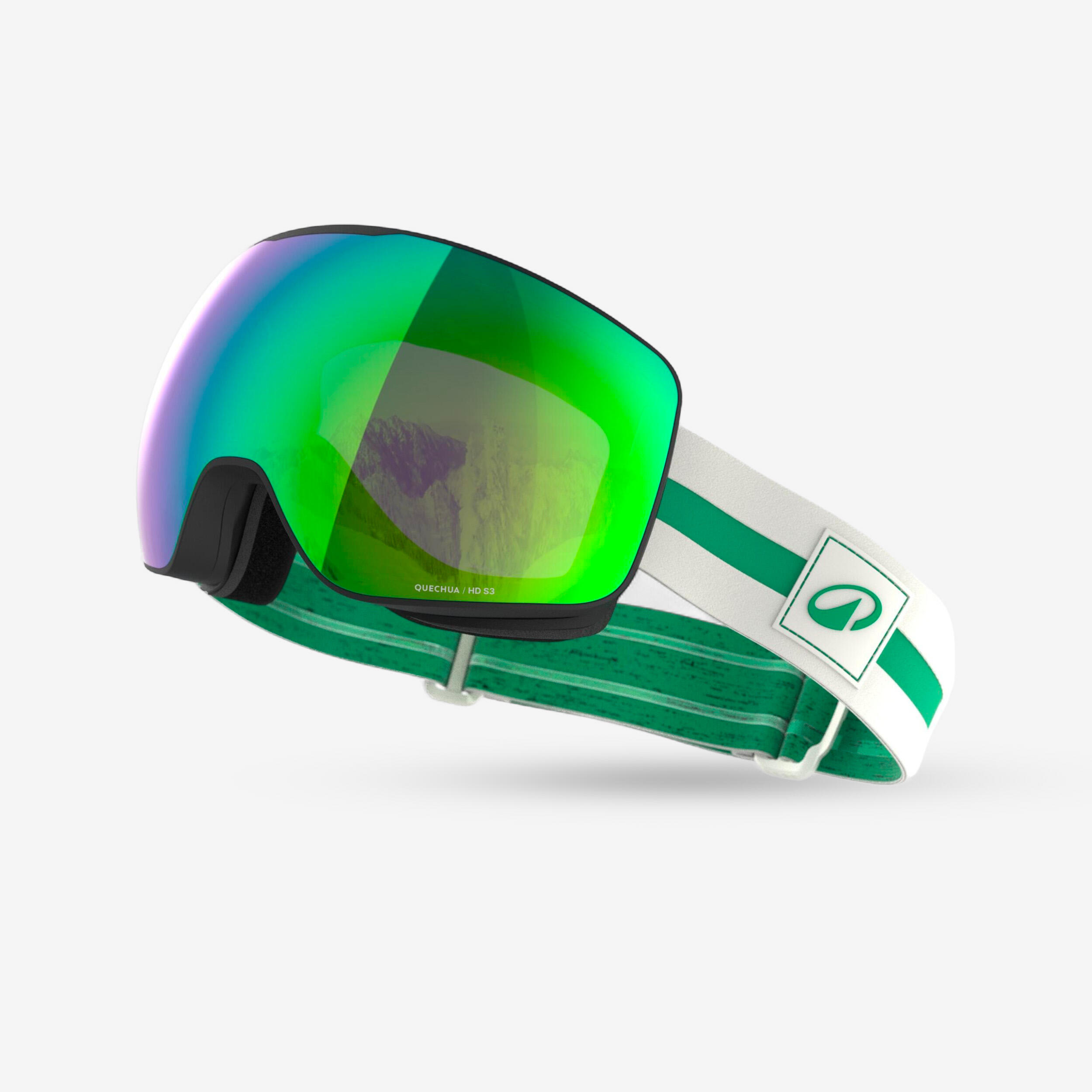 WEDZE Skibril G900 S3 HD zonnig weer volwassenen/kinderen wit/groen