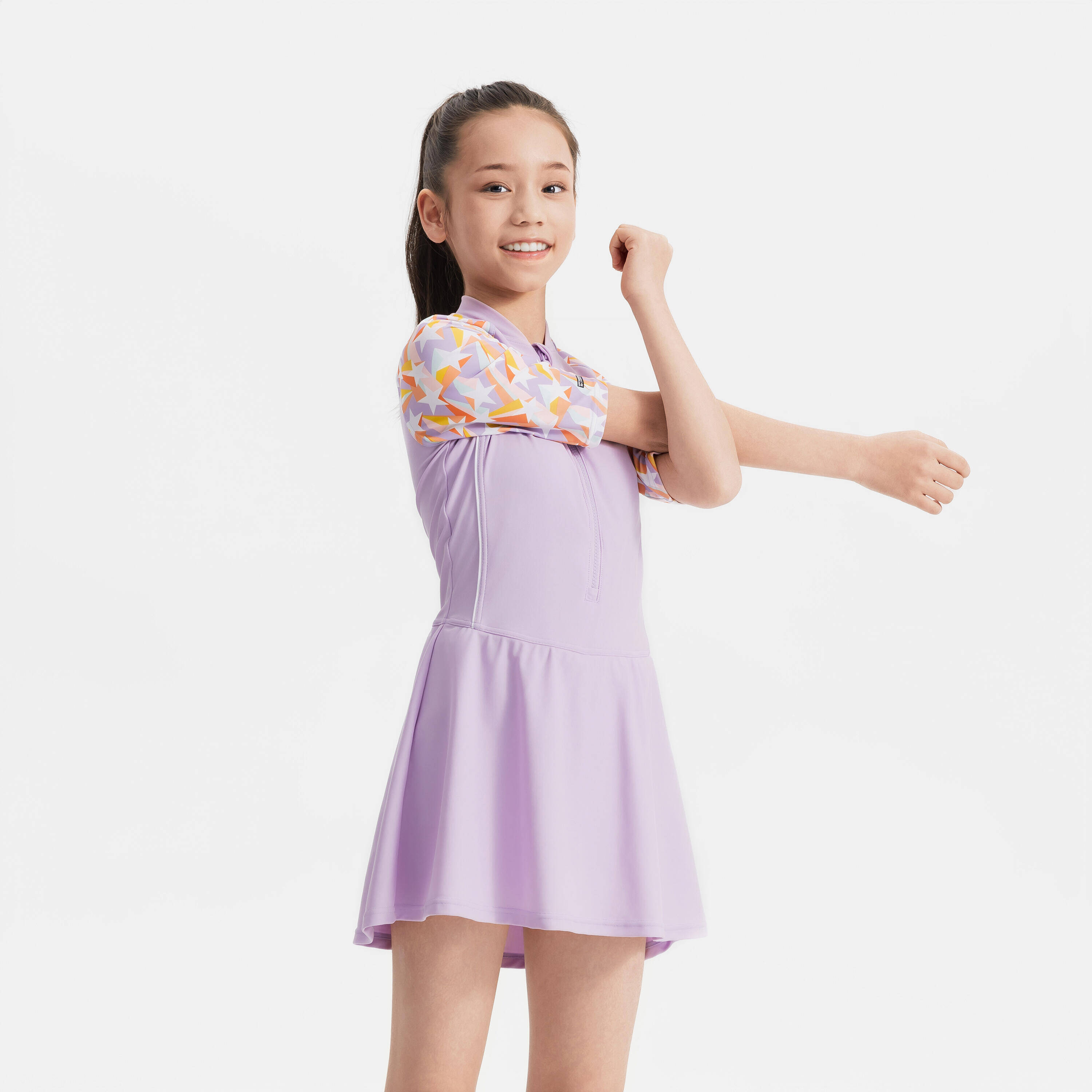 GIRL one-piece swimsuit UNA zip skirt  - PURPLE ALL STAR -  2