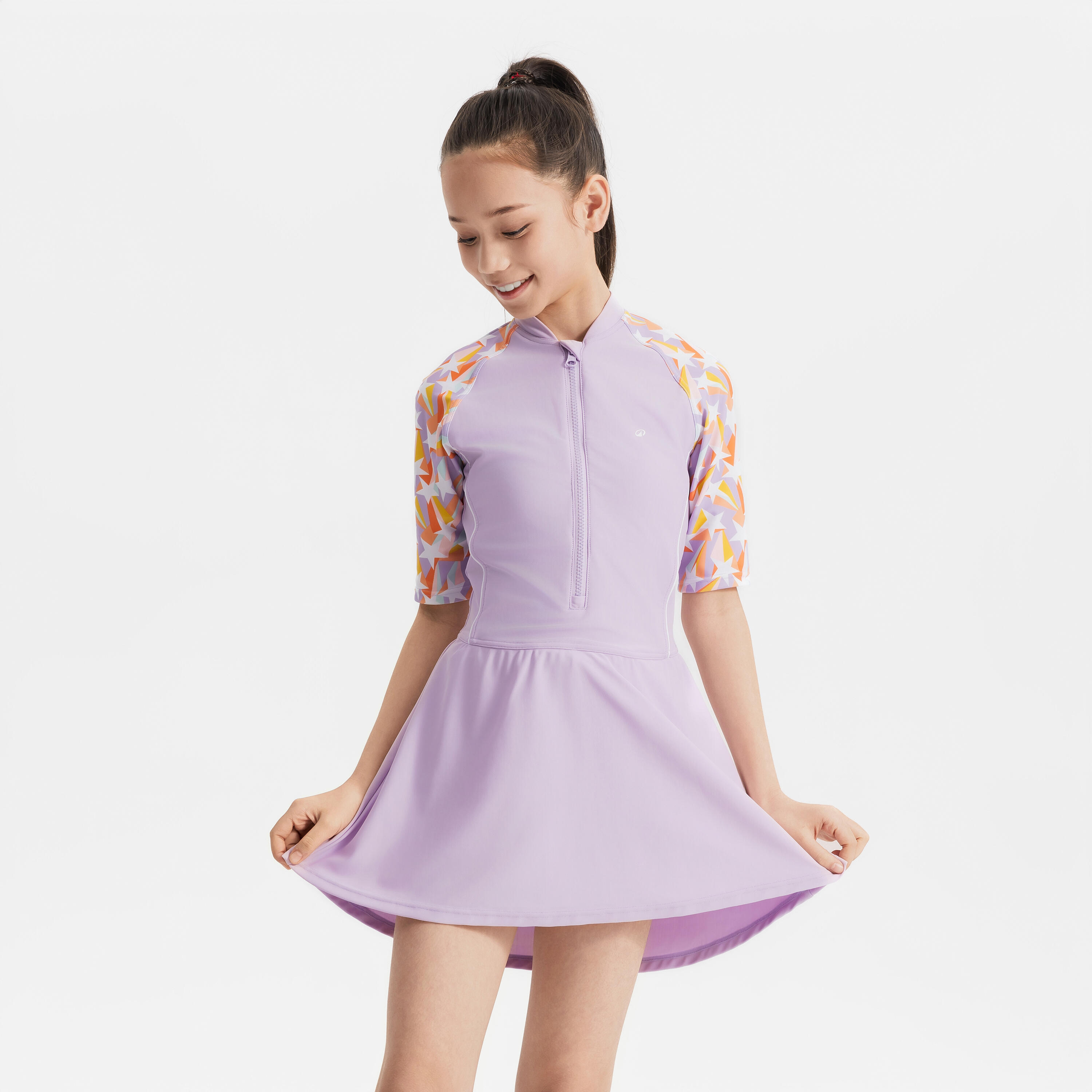 nabaiji GIRL one-piece swimsuit UNA zip skirt - PURPLE ALL STAR-picture-17