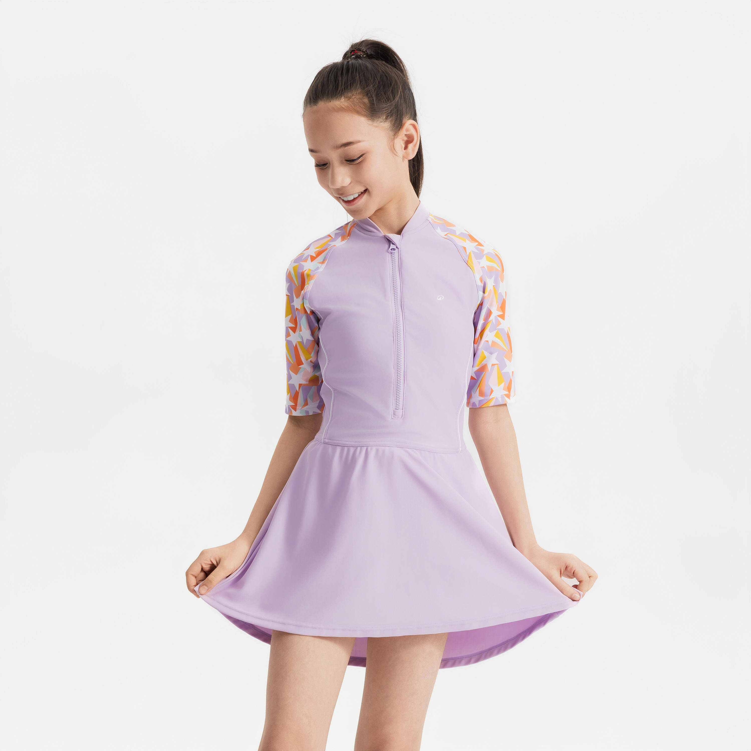 GIRL one-piece swimsuit UNA zip skirt  - PURPLE ALL STAR -  1