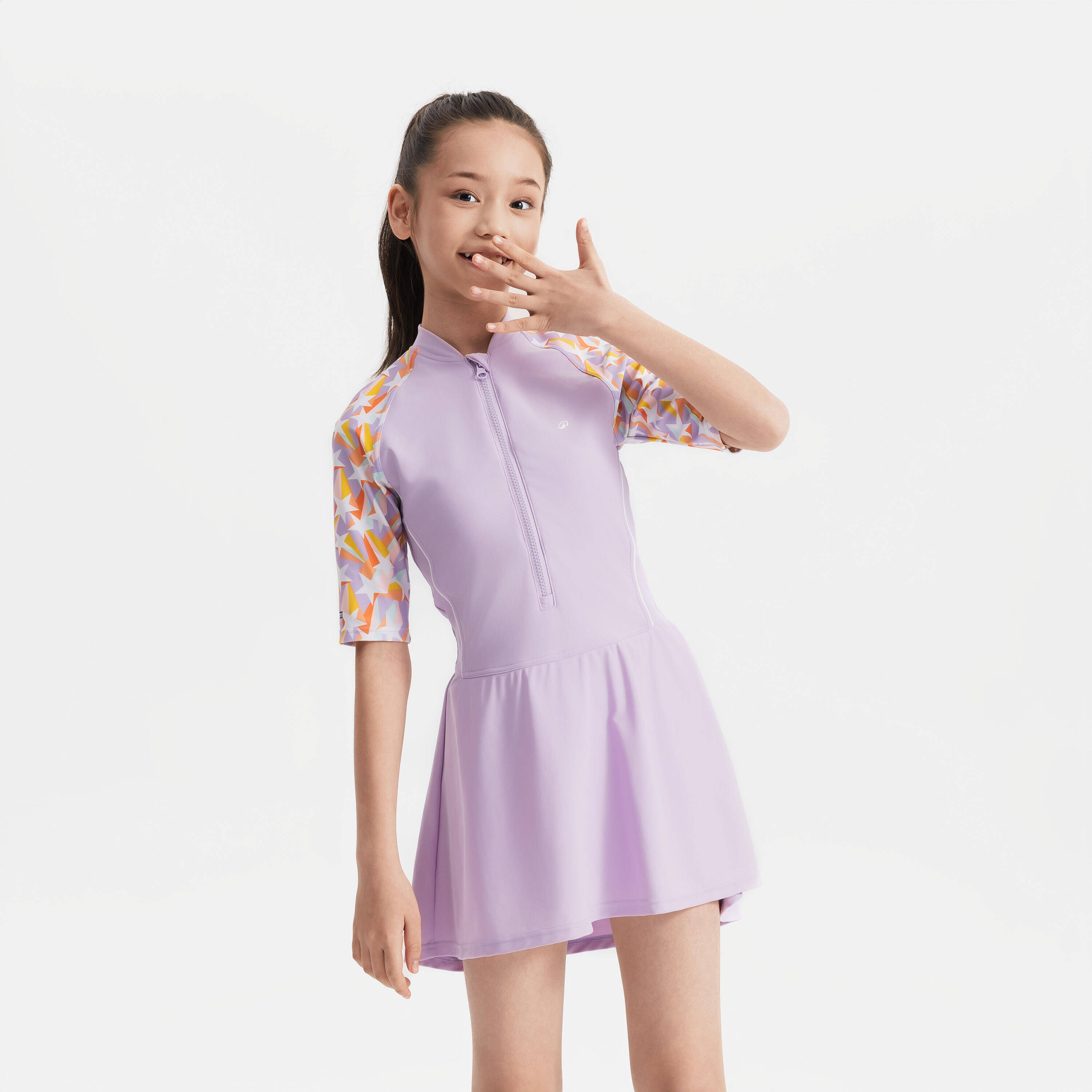 GIRL one-piece swimsuit UNA zip skirt  - PURPLE ALL STAR -  4