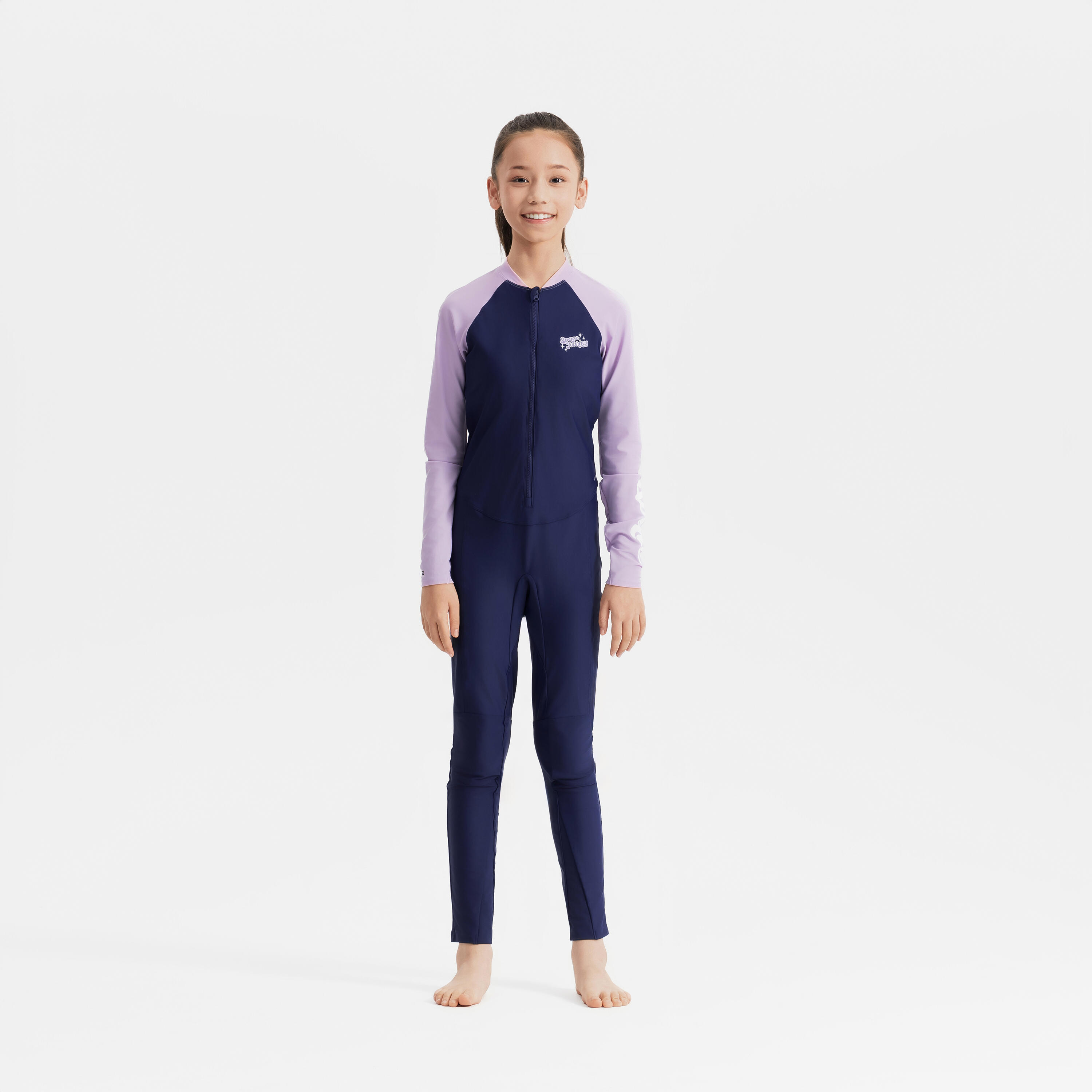 Girls' long sleeve swimsuit UV Combiswim 100 - NAVY/PURP