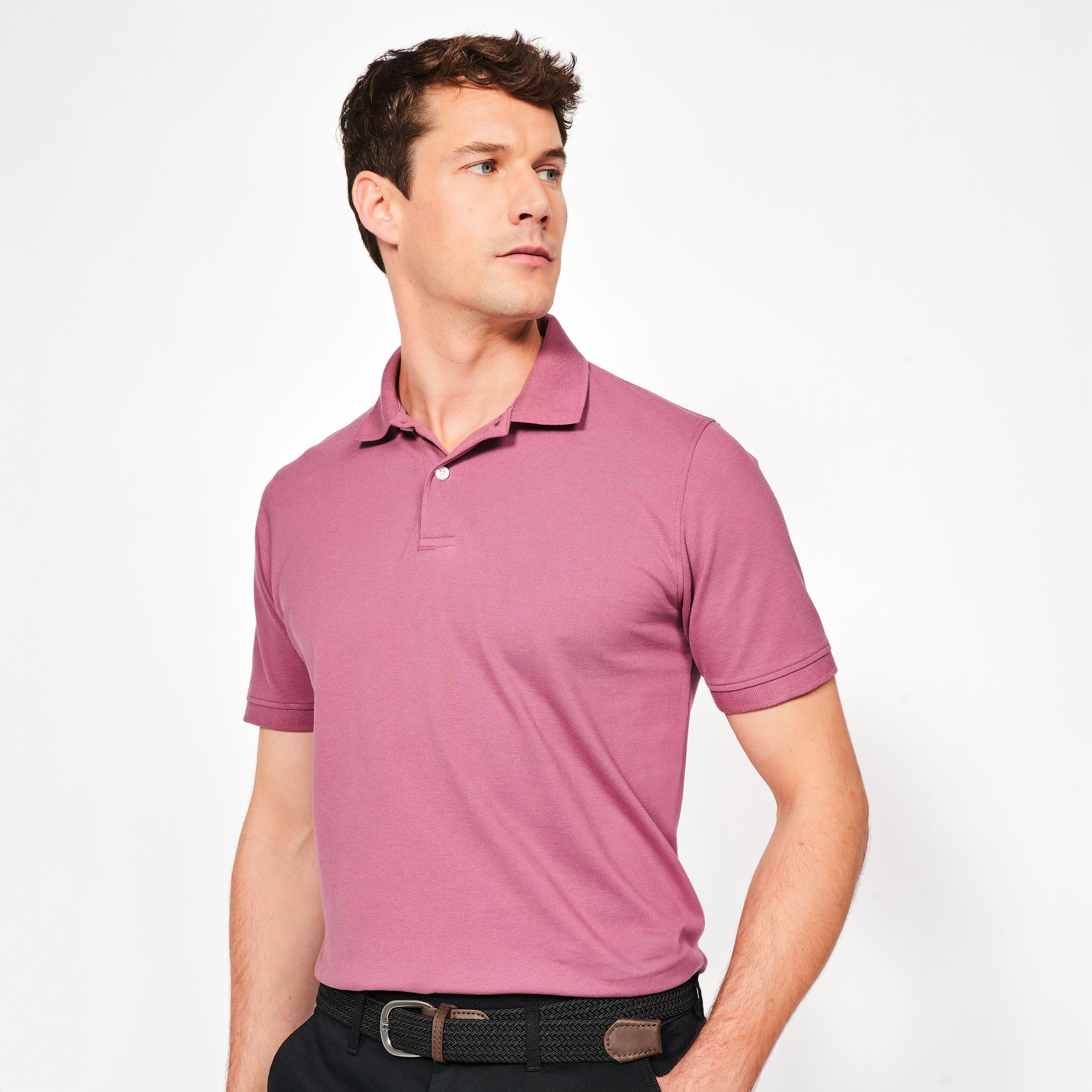 Men’s golf cotton and polyester short-sleeved polo shirt - MW500 dark pink