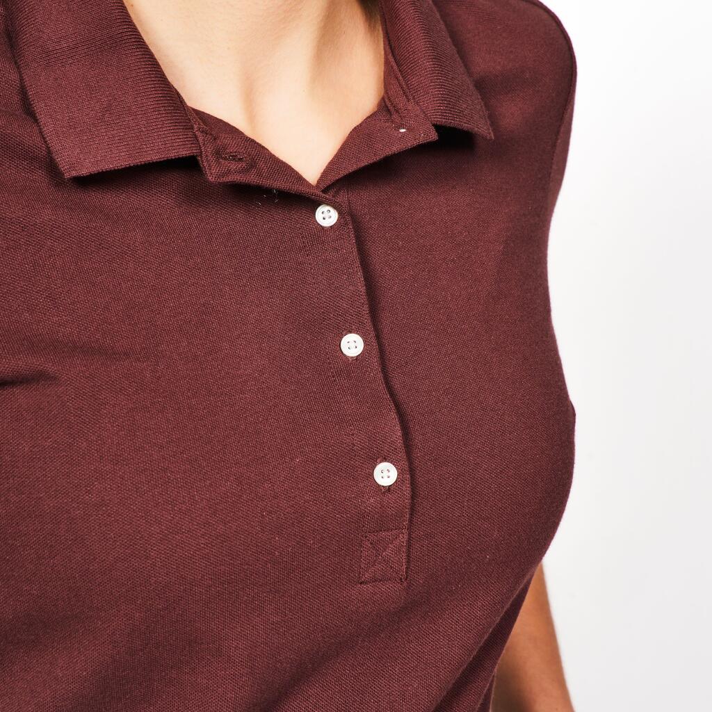 Women’s golf short sleeve polyester cotton polo shirt, MW500 dark brown