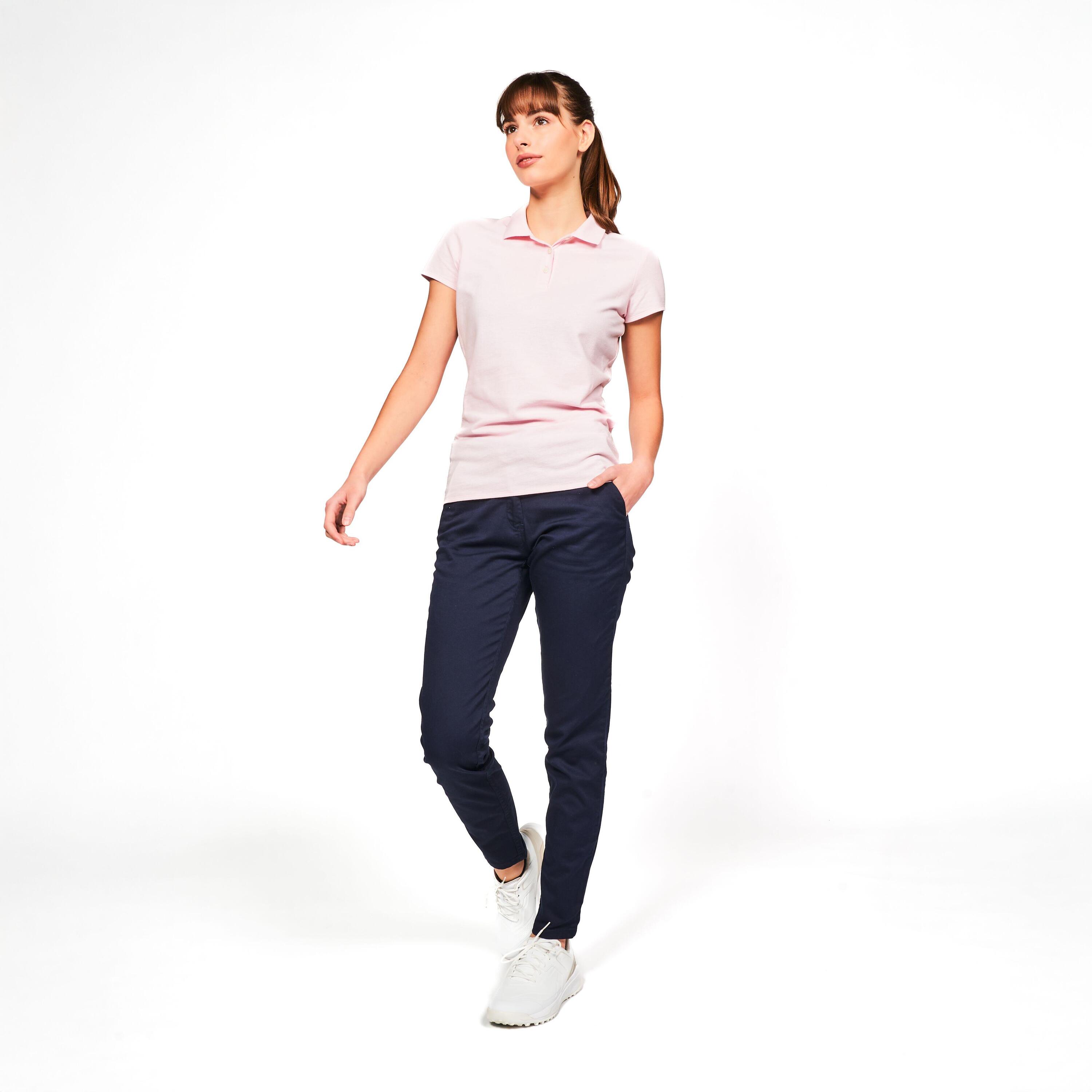 Pantalón de golf de algodón azul marino para mujer MW500 8/20