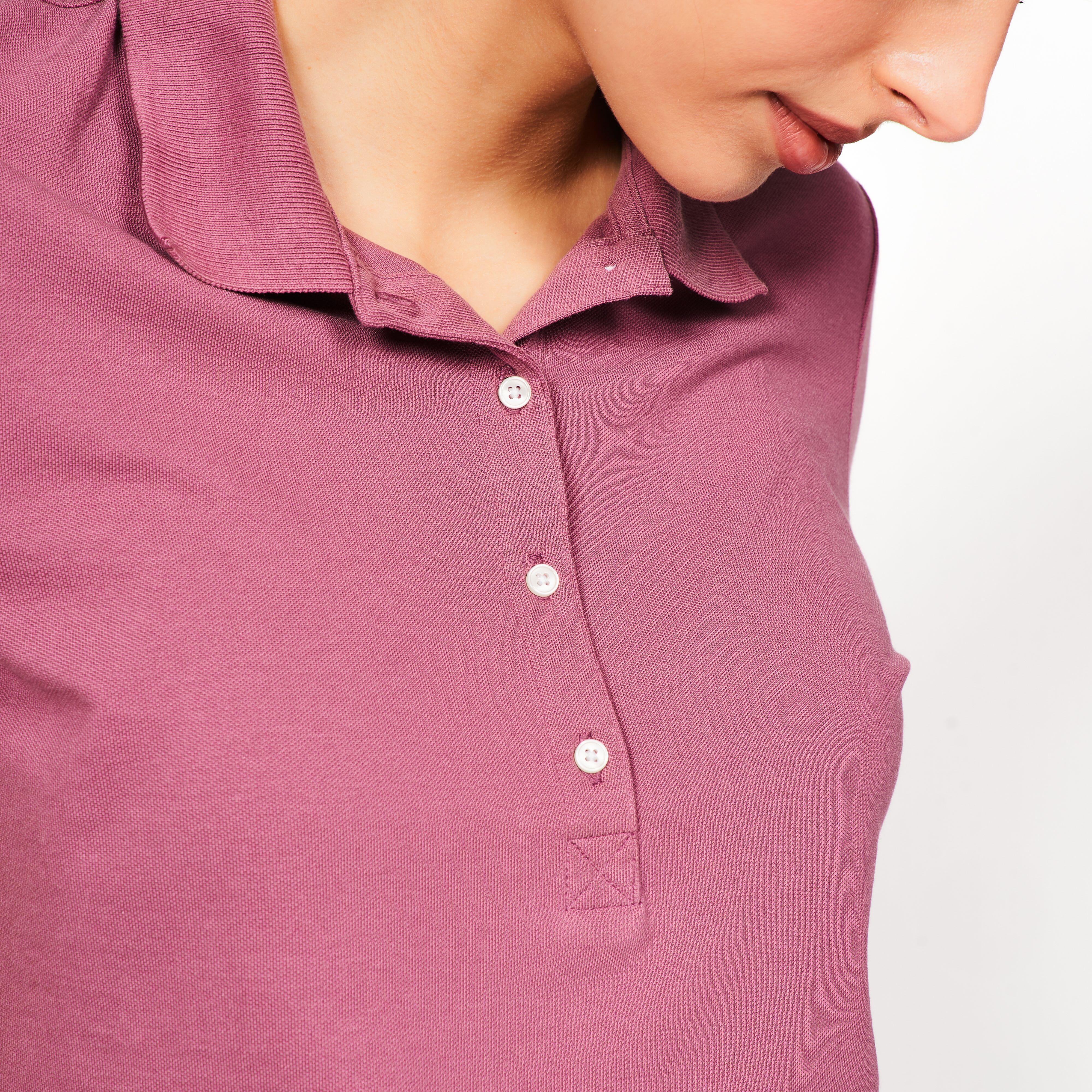 Women’s golf short sleeve polyester cotton polo shirt, MW500 dark pink