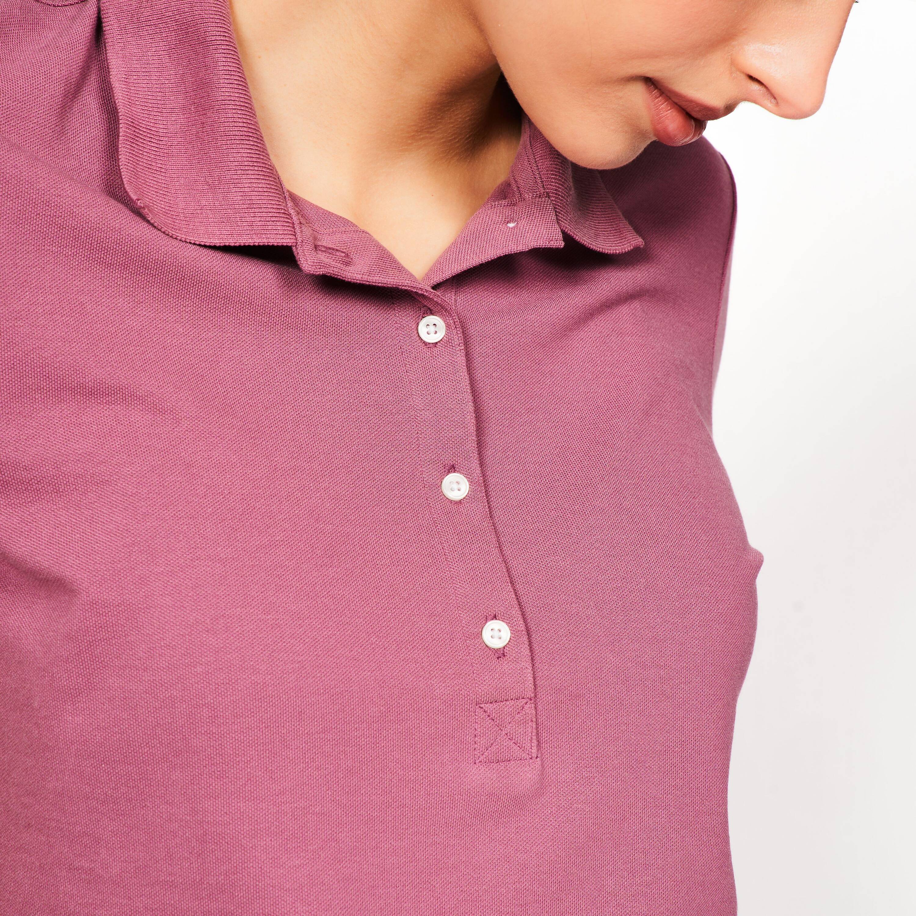 Women’s golf short sleeve polyester cotton polo shirt, MW500 dark pink -  3