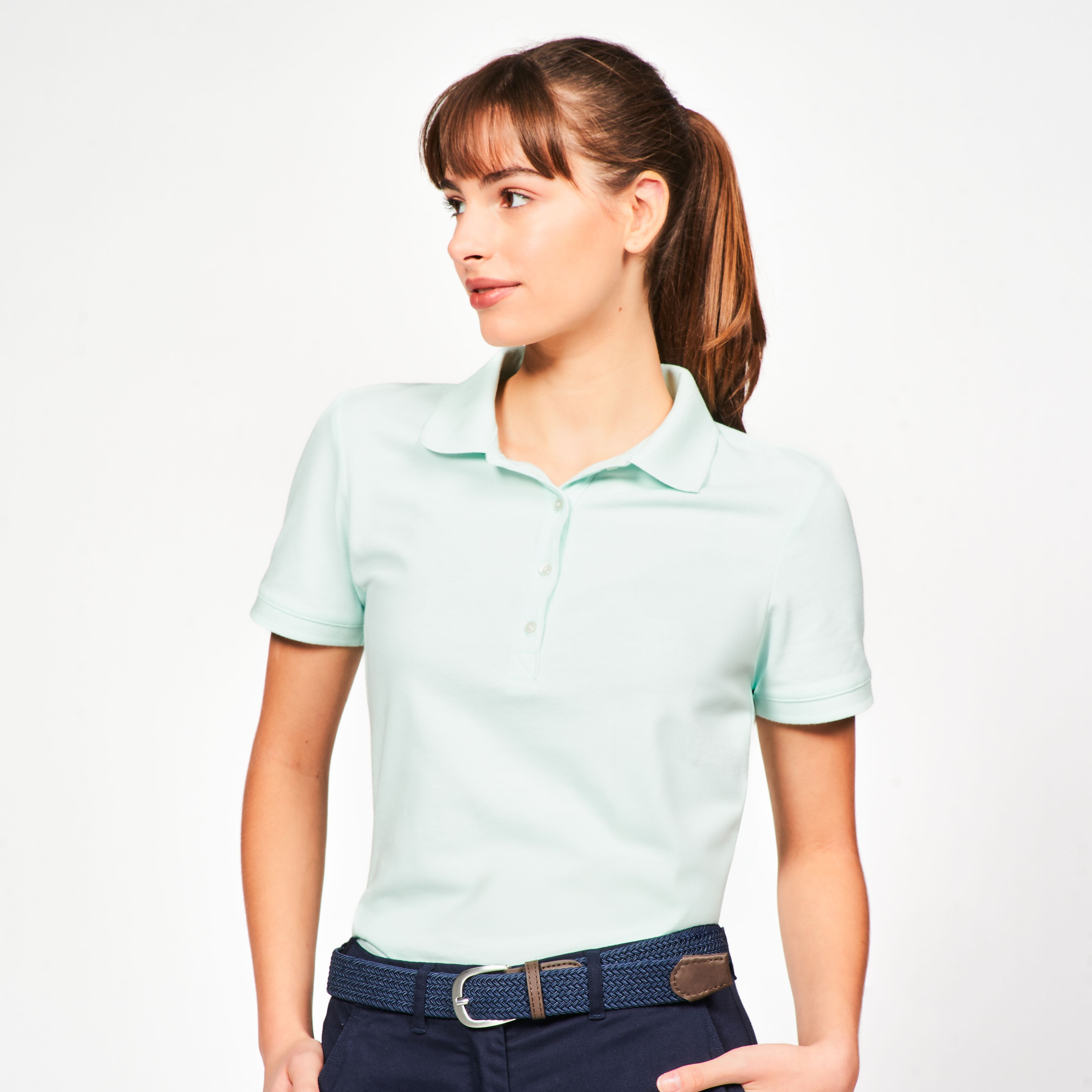 Polo golf en coton polyester manches courtes femme, mw500 vert pâle - Golf - Inesis- Clubs - Entreprises - Collectivités - Associations