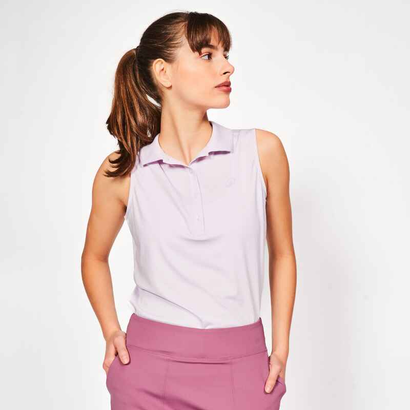 Playera de golf tipo polo sin mangas rosa pastel para mujer WW500
