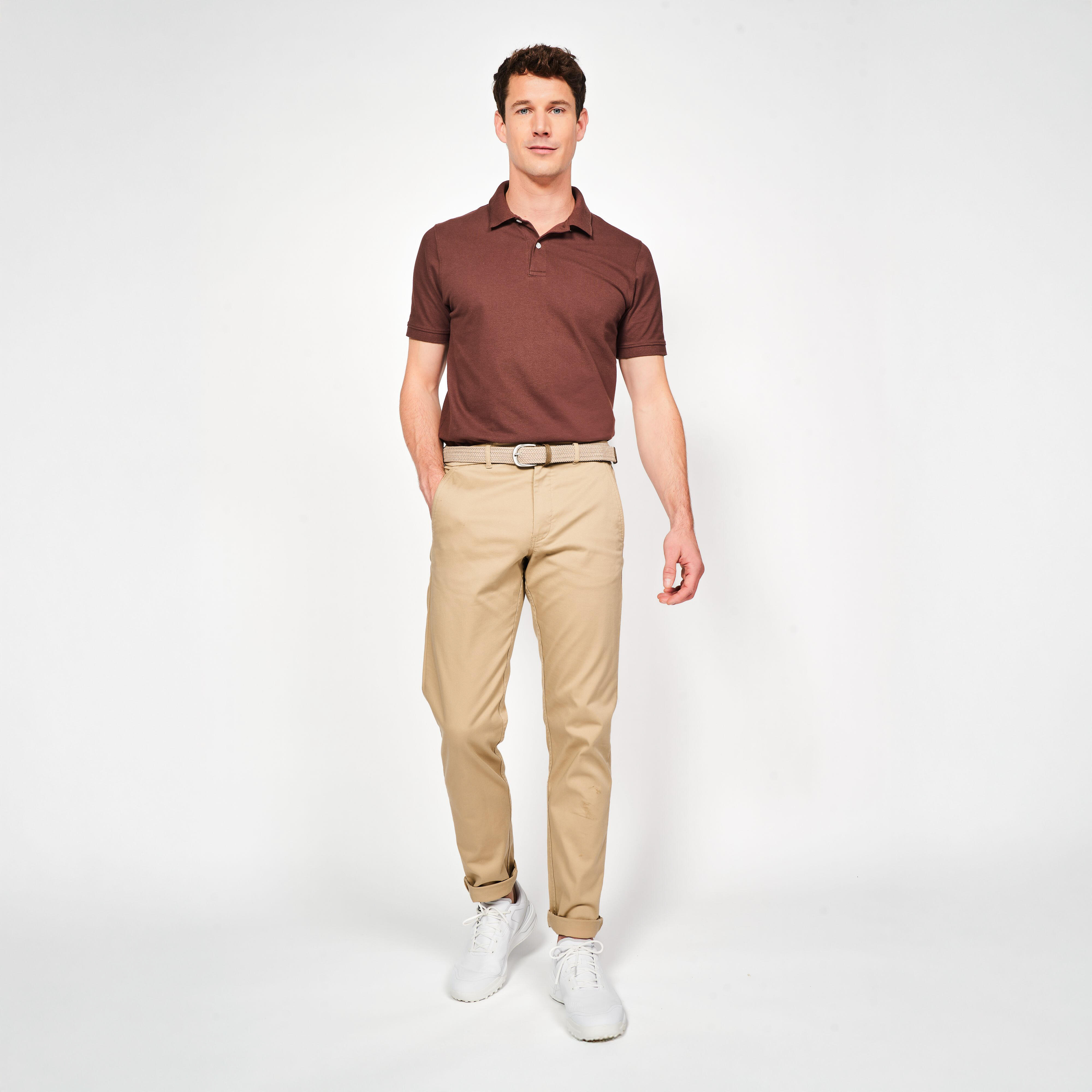 Men’s golf cotton and polyester short-sleeved polo shirt - MW500 brown