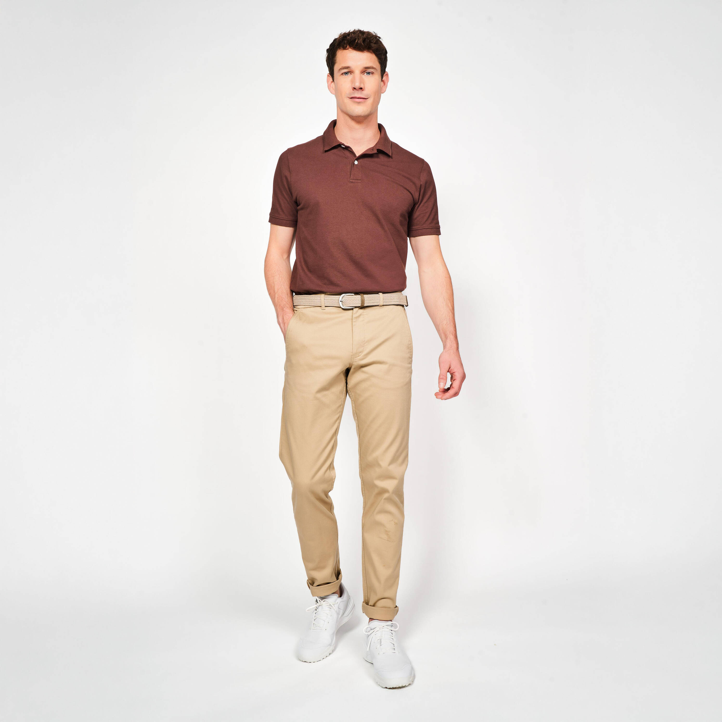 Men’s golf cotton and polyester short-sleeved polo shirt - MW500 Brown -  2