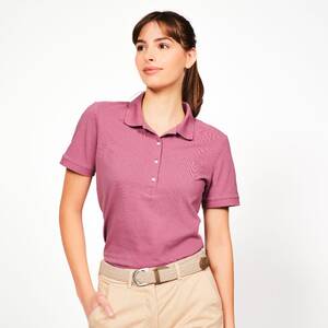 Women’s golf short sleeve polyester cotton polo shirt, MW500 dark pink