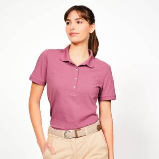 Women’s golf short sleeve polyester cotton polo shirt, MW500 dark pink