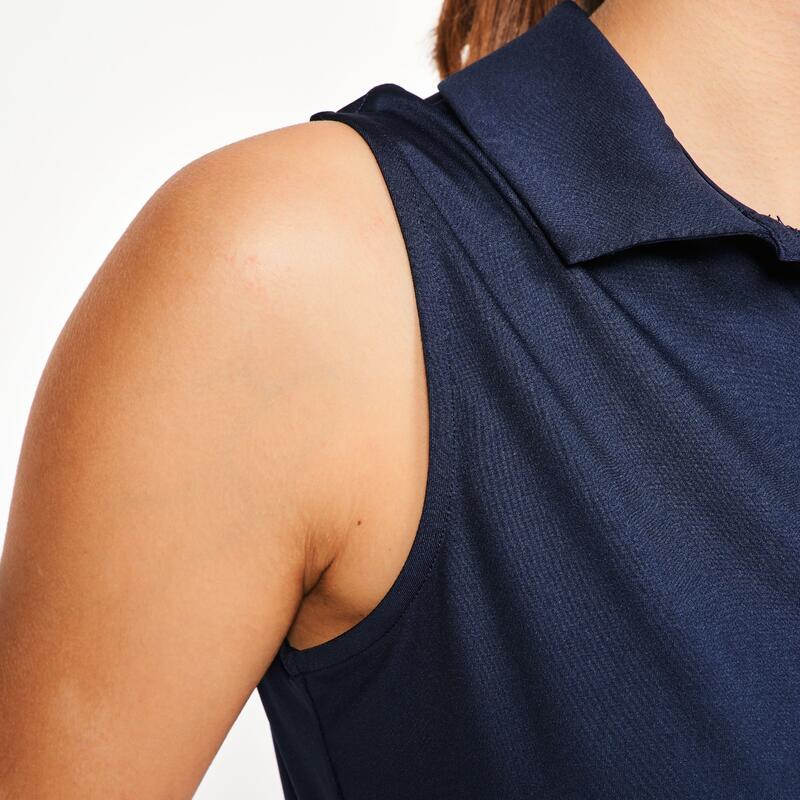 Polo de golf débardeur sans manches femme, WW500 bleu marine