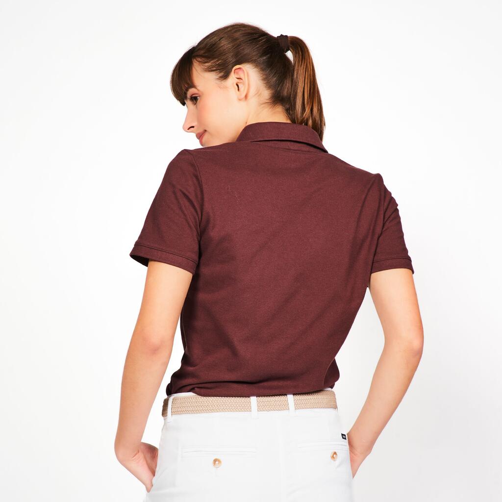 Women’s golf short sleeve polyester cotton polo shirt, MW500 dark brown