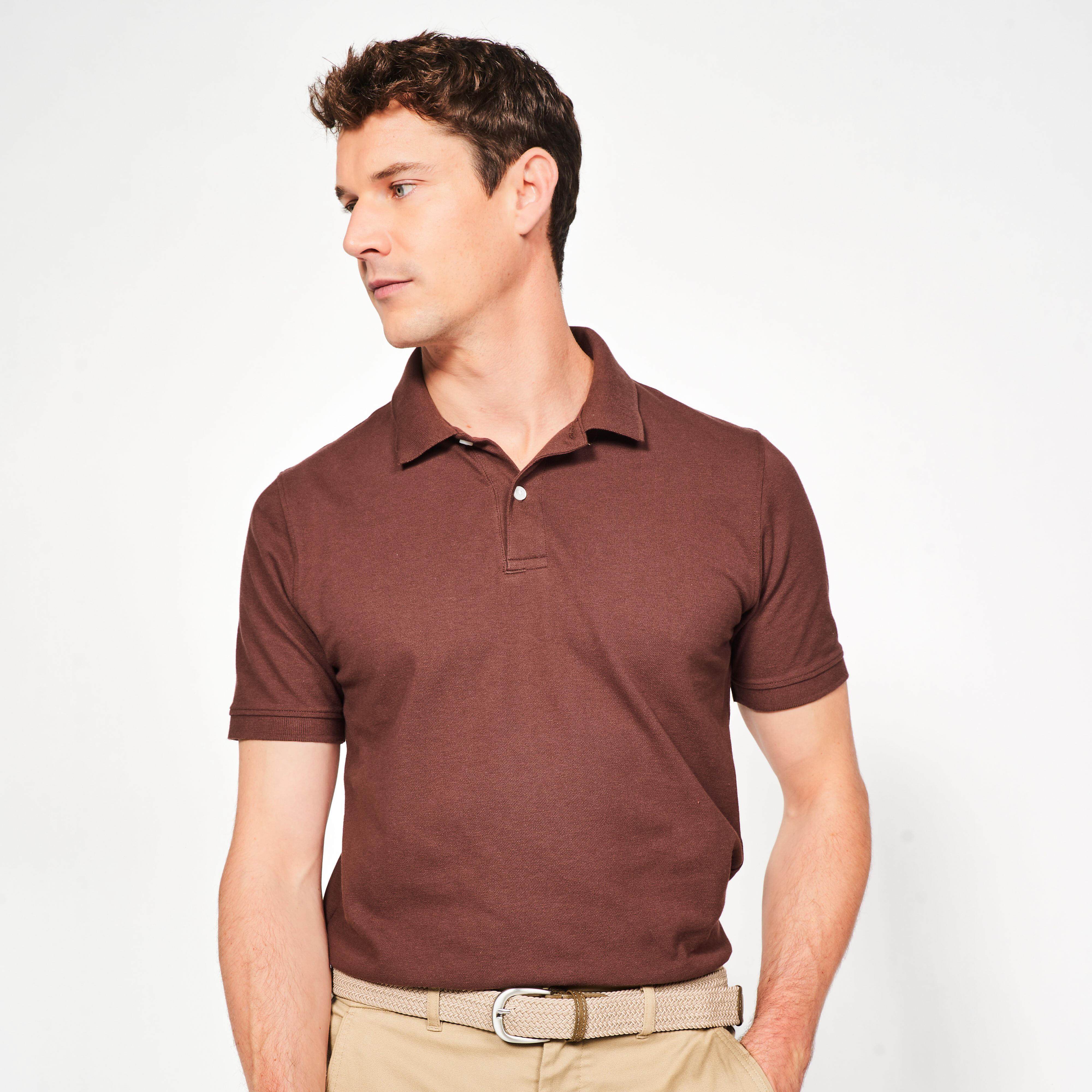 Men’s golf cotton short-sleeved polo shirt - MW500 brown