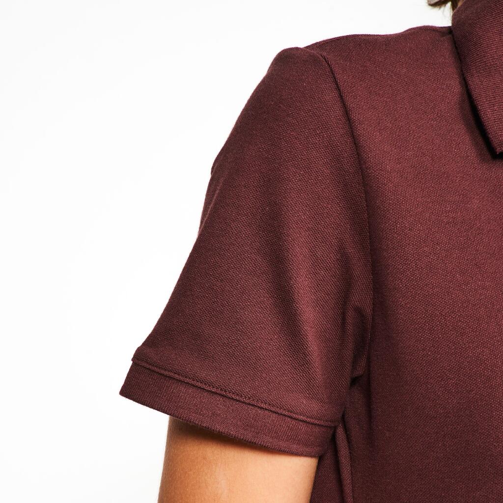 Women’s golf short sleeve polyester cotton polo shirt, MW500 dark brown