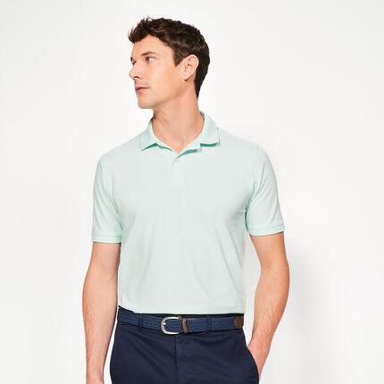 Polo de golf en coton polyester manches courtes Homme, MW500 bleu ardoise