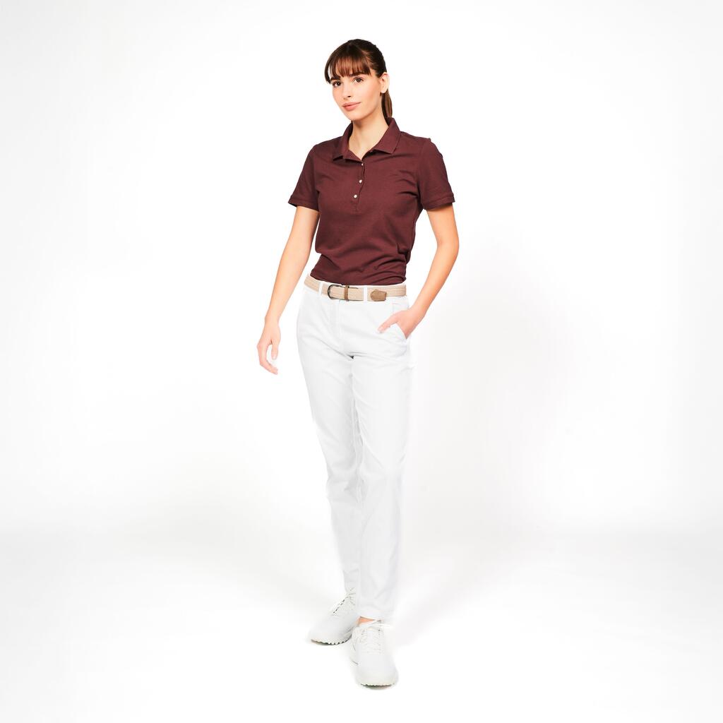 Women’s golf short sleeve polyester cotton polo shirt, MW500 dark brown