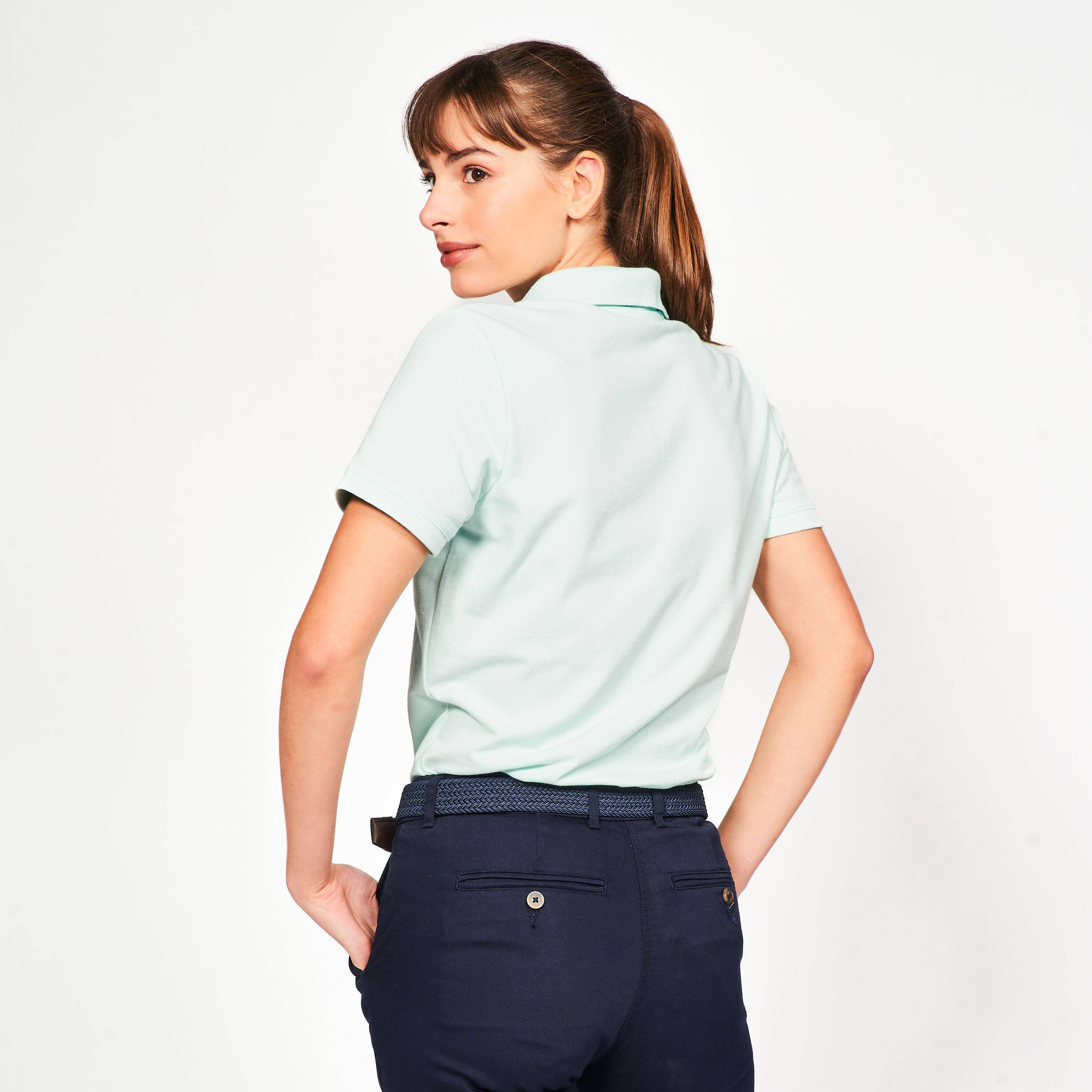 Women golf cotton and polyester short-sleeved polo shirt MW500 pale green -  4