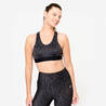 Women's Medium Support Racer Back Sports Bra with Cups - Leopard Grey/Black