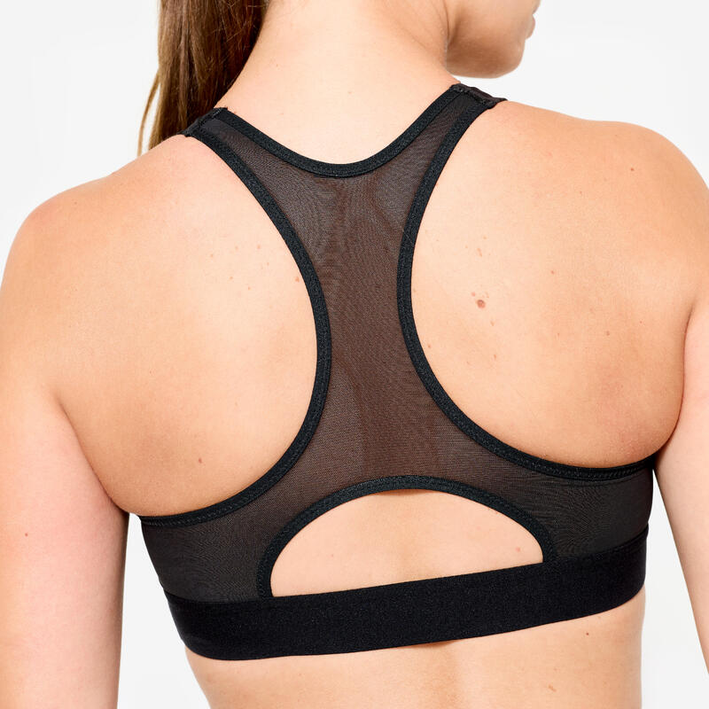 Top de Desporto Copas e Costas em T Suporte Médio Mulher Leopardo Cinzento/Preto