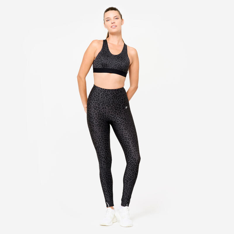 Top de Desporto Copas e Costas em T Suporte Médio Mulher Leopardo Cinzento/Preto