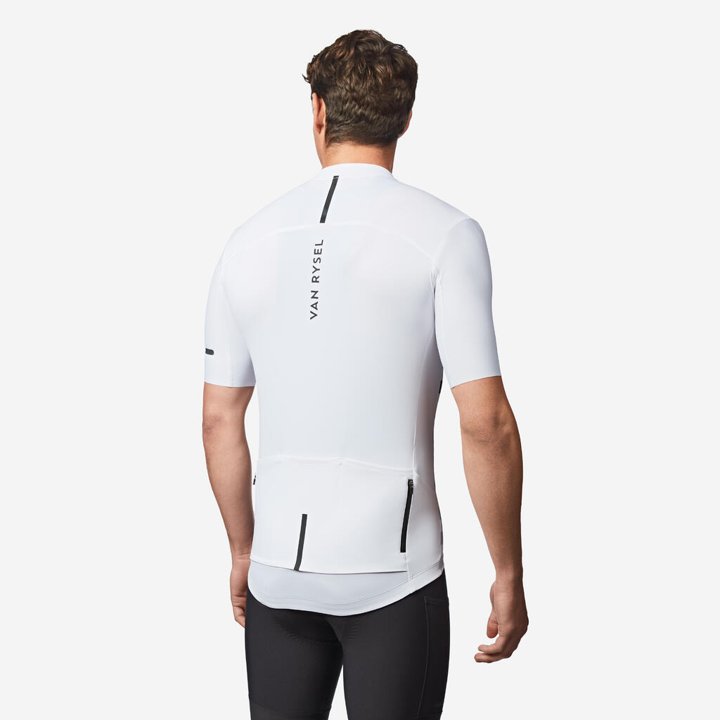 Maillot vélo route manches courtes été ajusté homme - EDR 2 blanc marinière