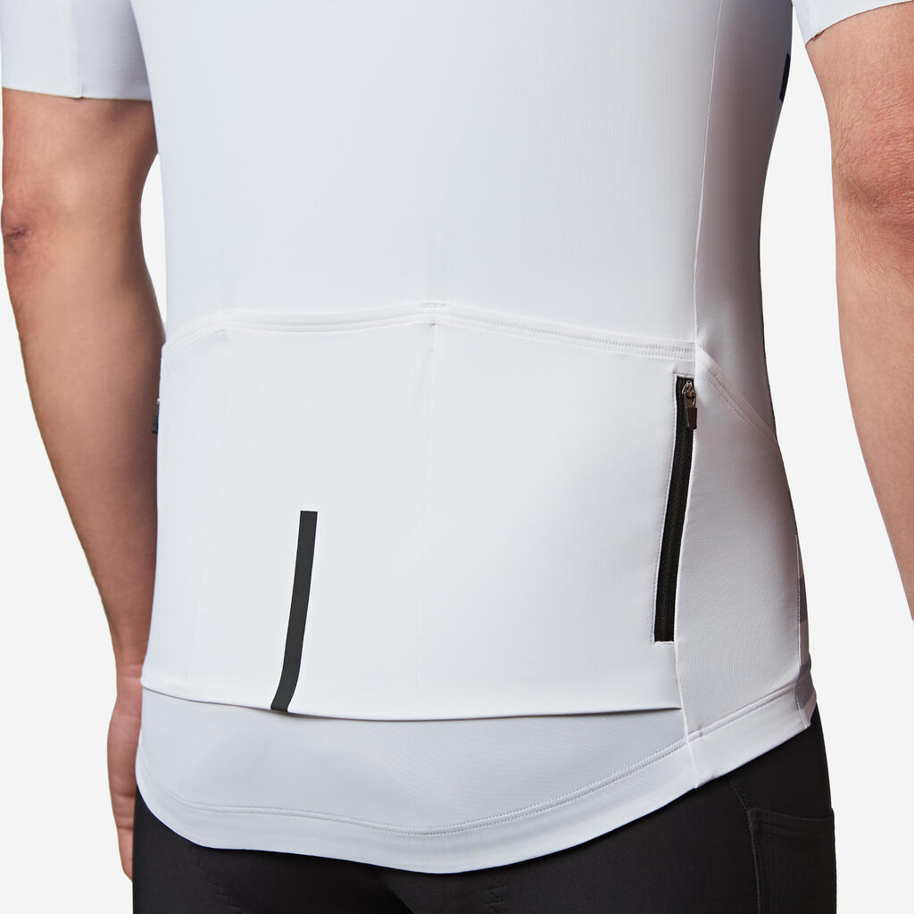 Maillot vélo route manches courtes été ajusté homme - EDR 2 blanc marinière