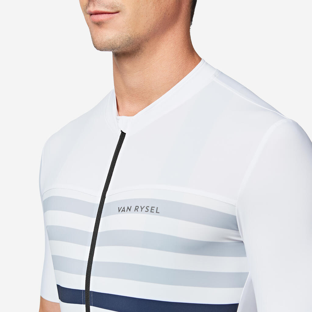 Maillot vélo route manches courtes été ajusté homme - EDR 2 blanc marinière