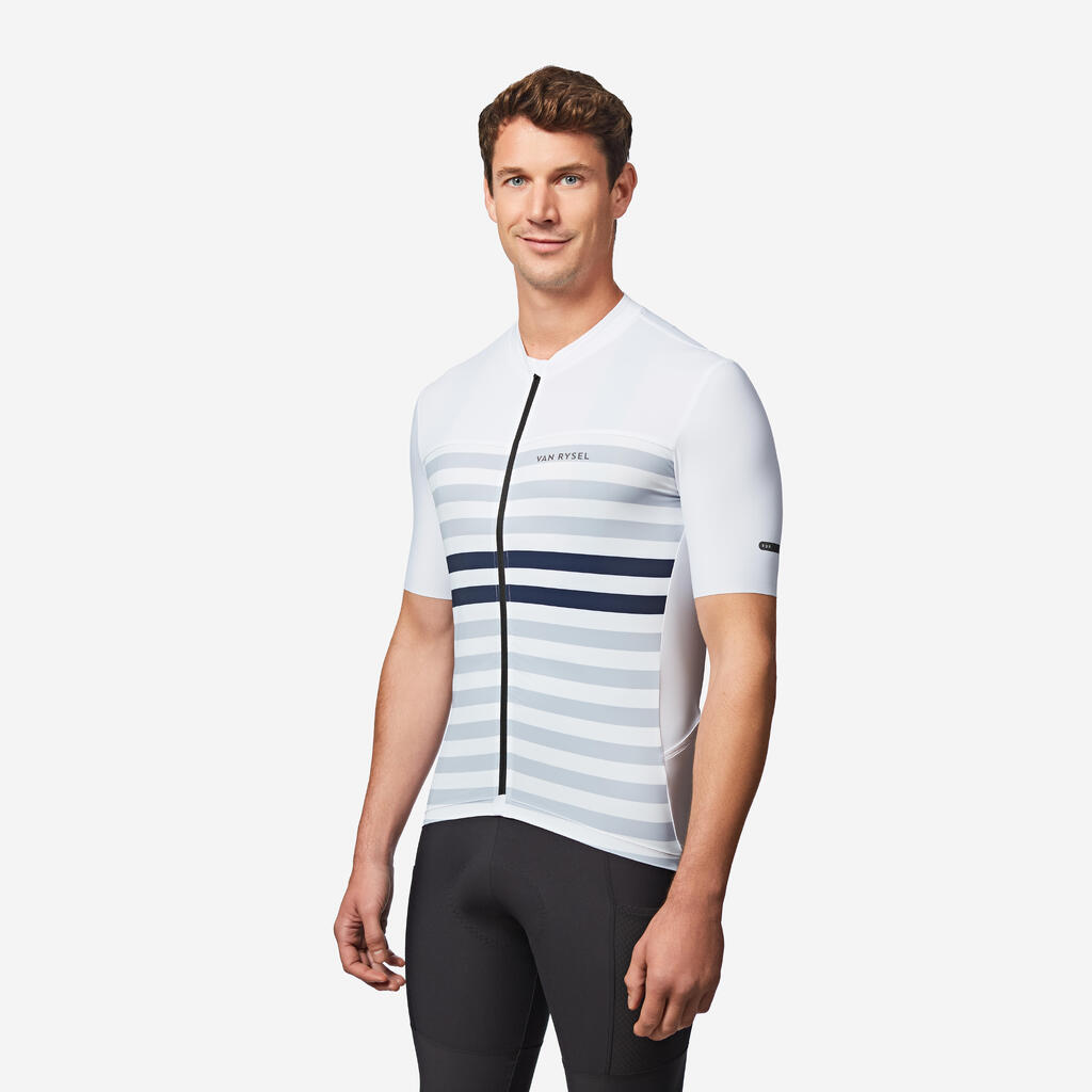 Maillot vélo route manches courtes été ajusté homme - EDR 2 blanc marinière