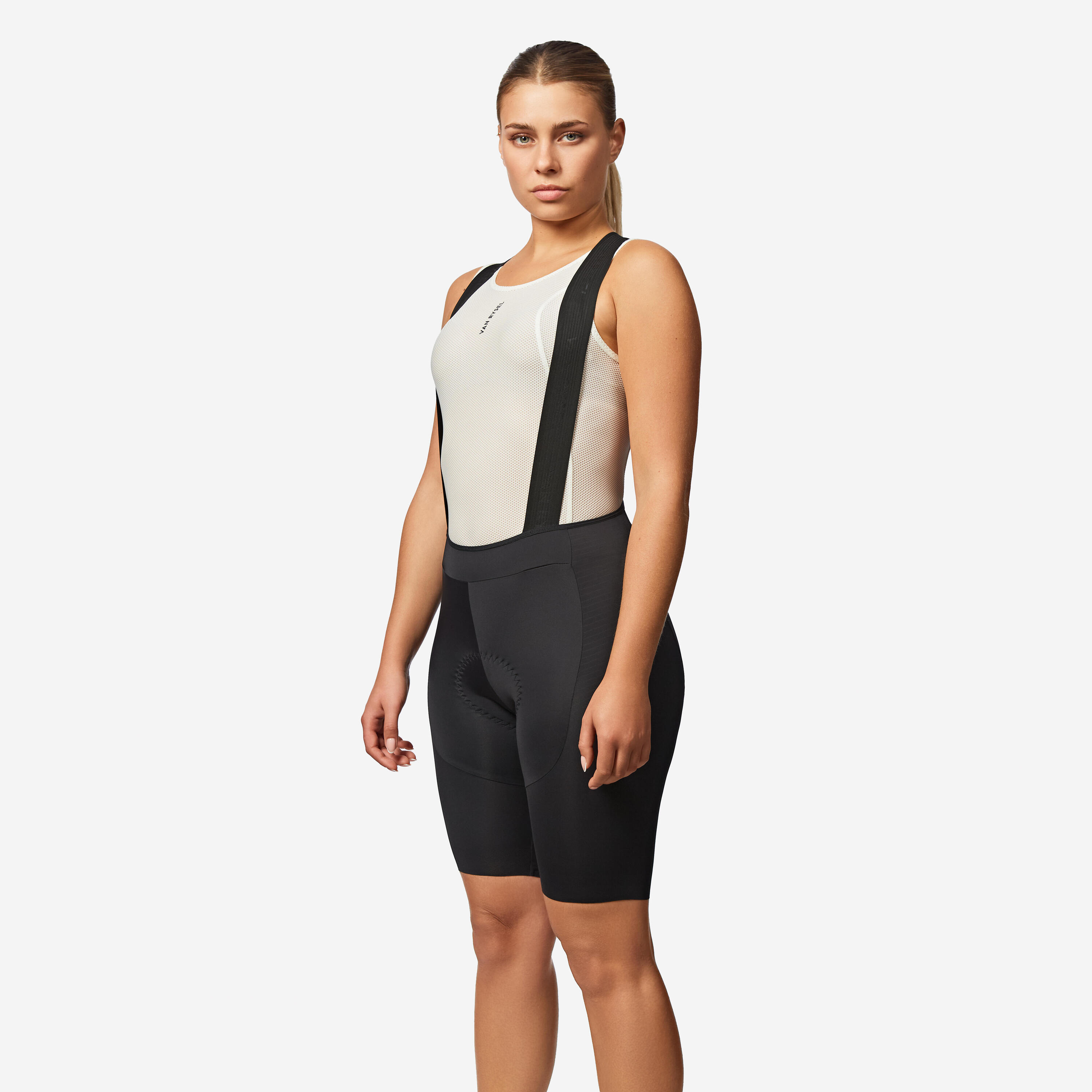 Radhose Rennrad ​Sommer kurz mit Trägern Racer 3 Damen schwarz  2/8