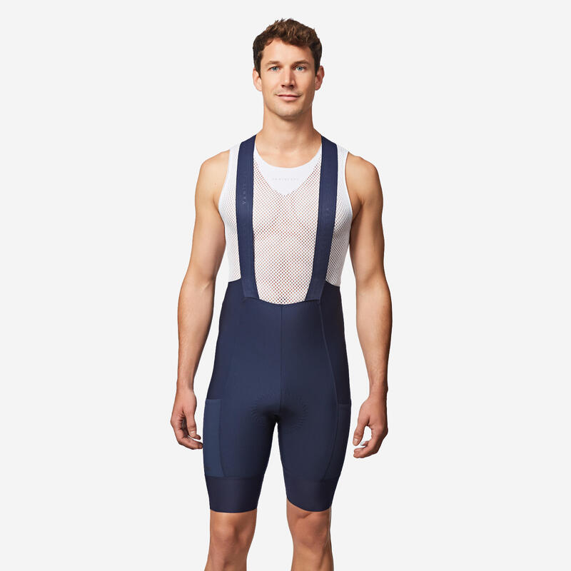 Radhose kurz mit Trägern Rennrad Endurance Herren dunkelblau 