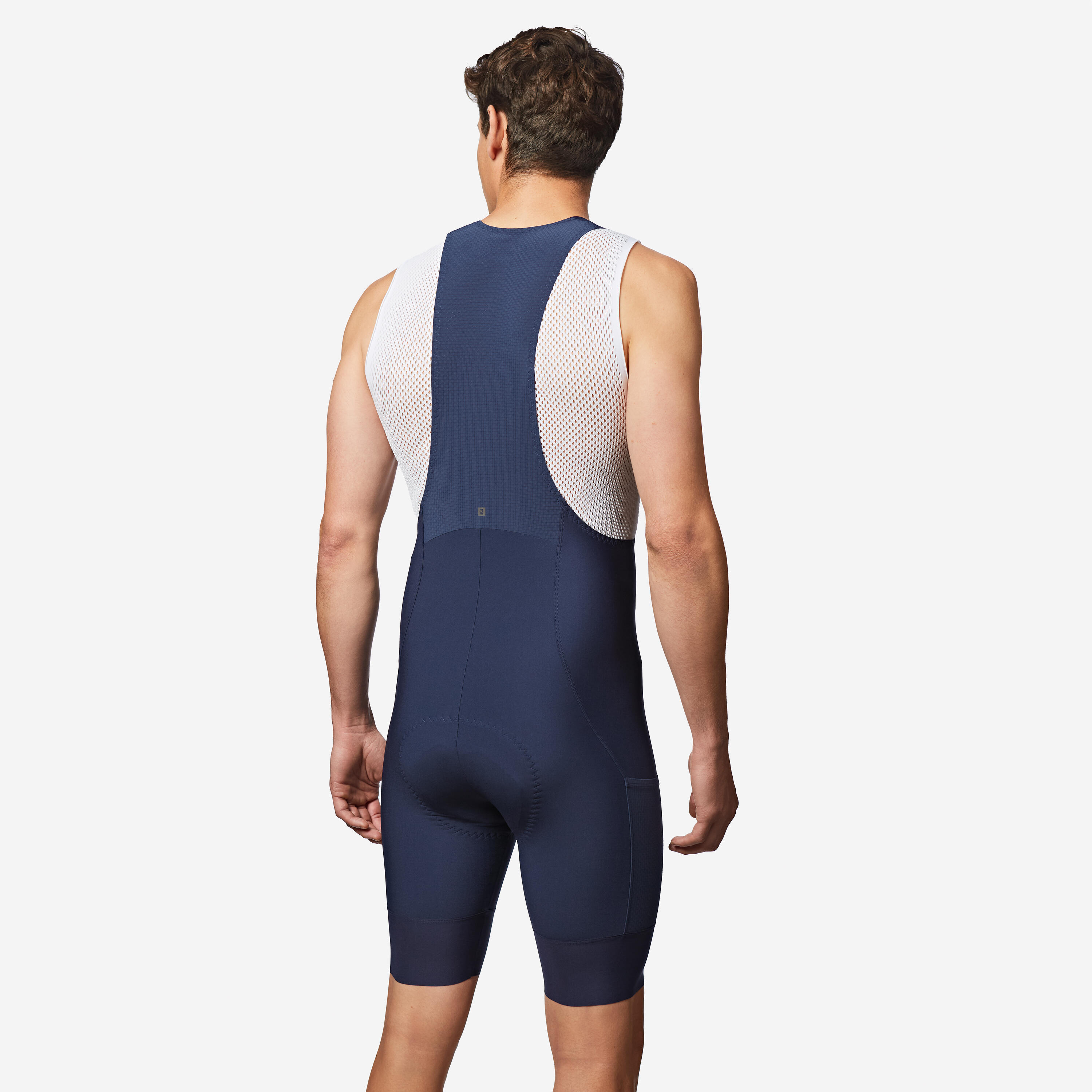 Wielerbroek voor heren Endurance met bretels marineblauw 3/8