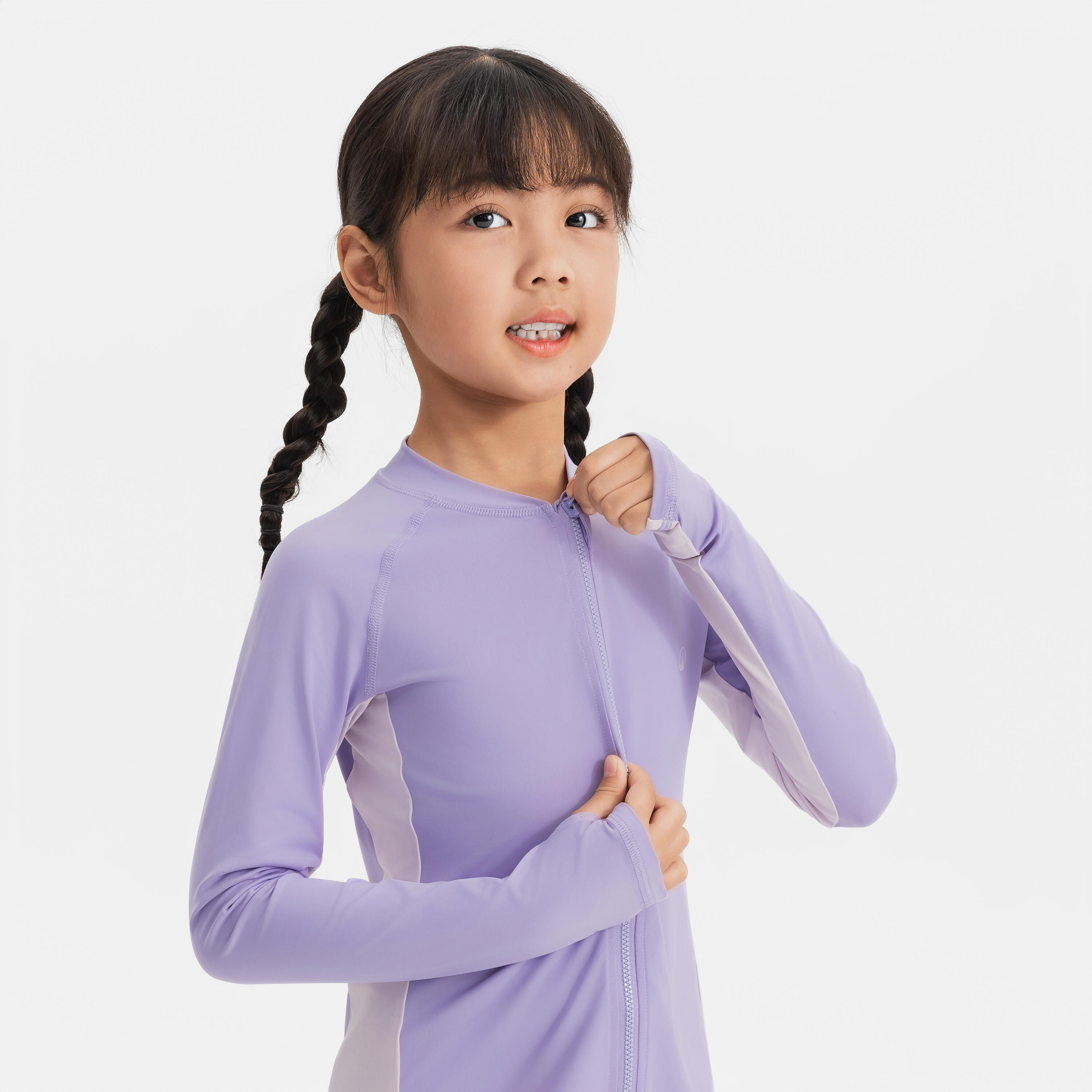 Top de surf anti-UV con cierre violeta para niños 500 10/10
