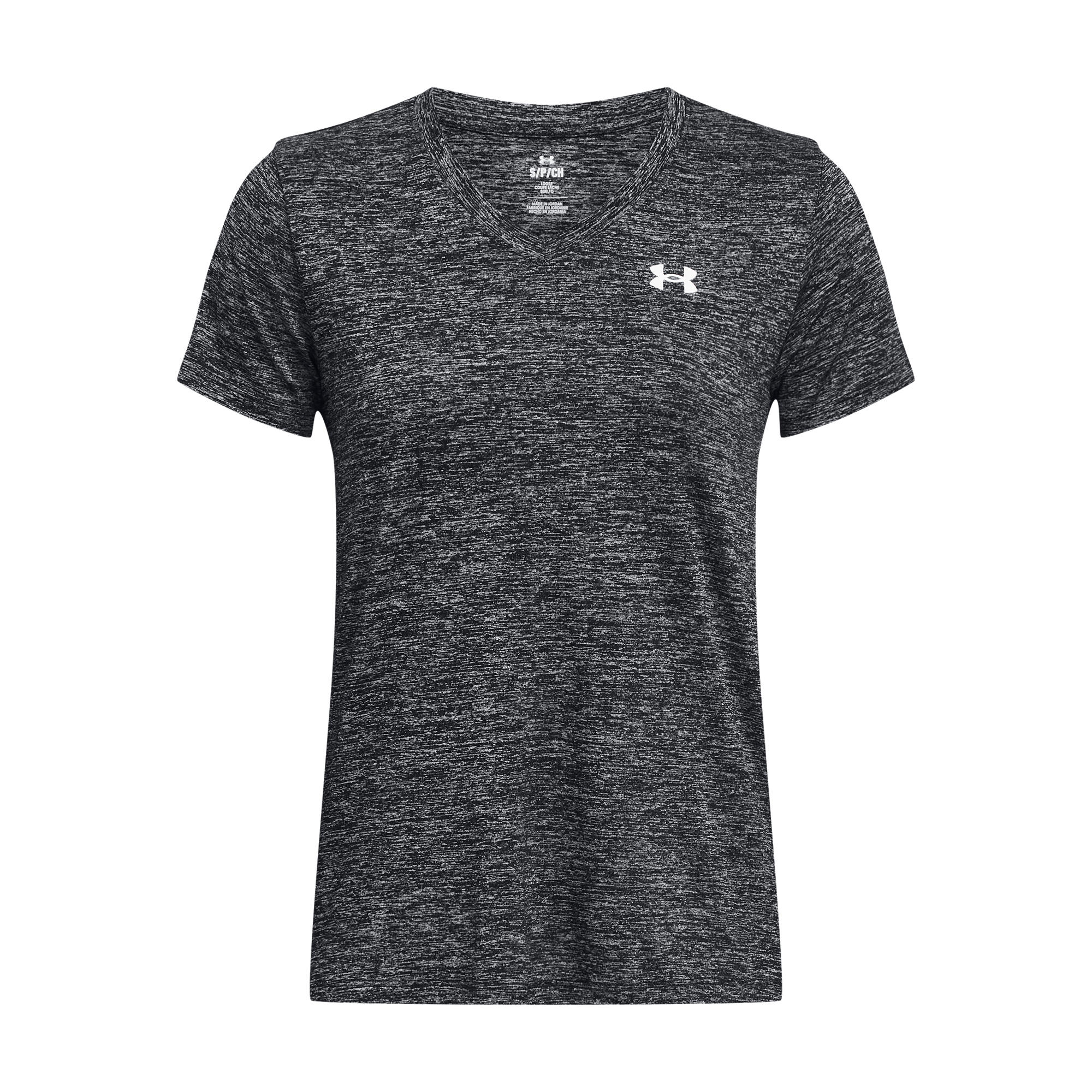 Dames-T-shirt met V-hals UA Tech™ Twist zwart 3/4